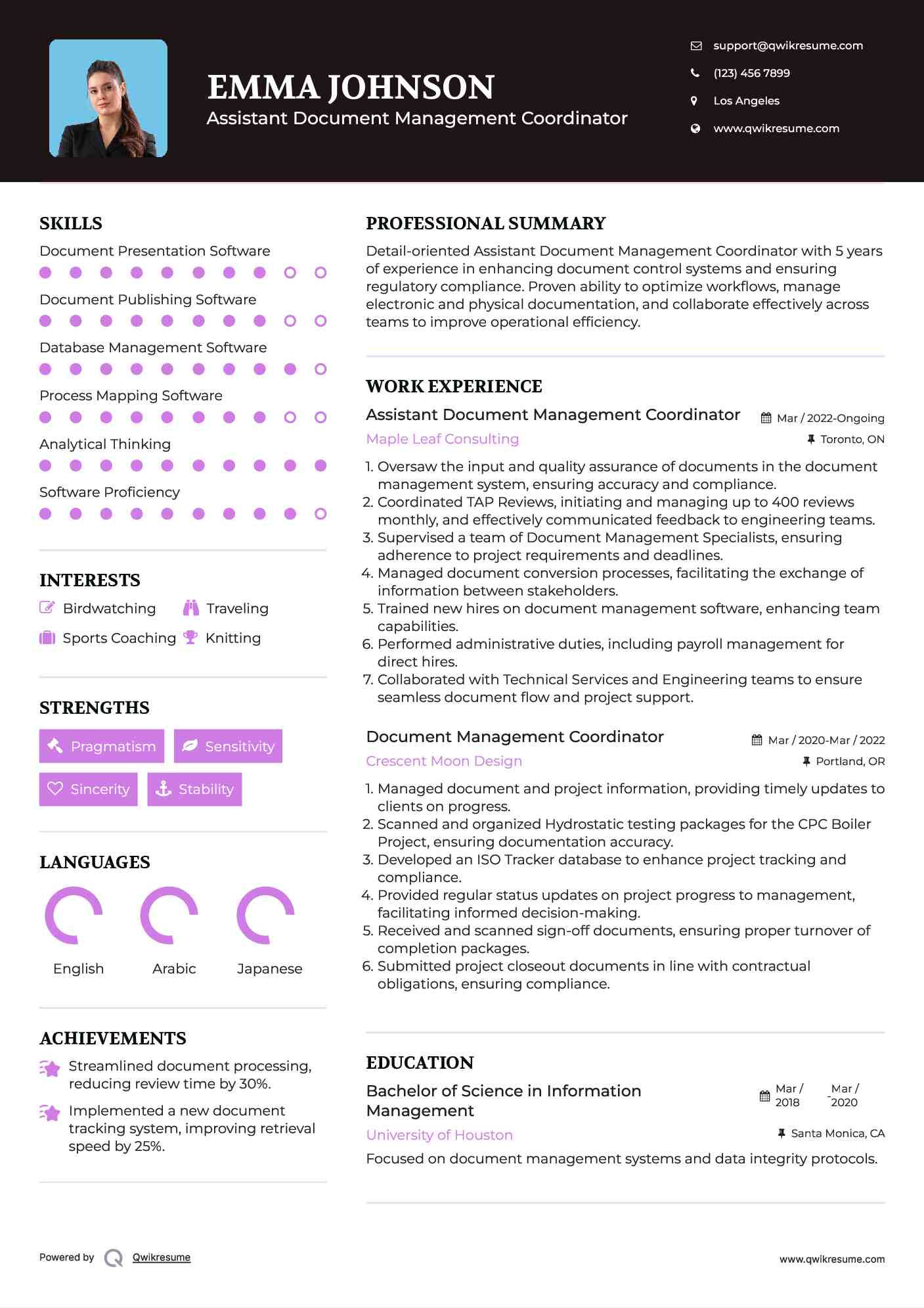 Assistant Document Management Coordinator Resume Sample