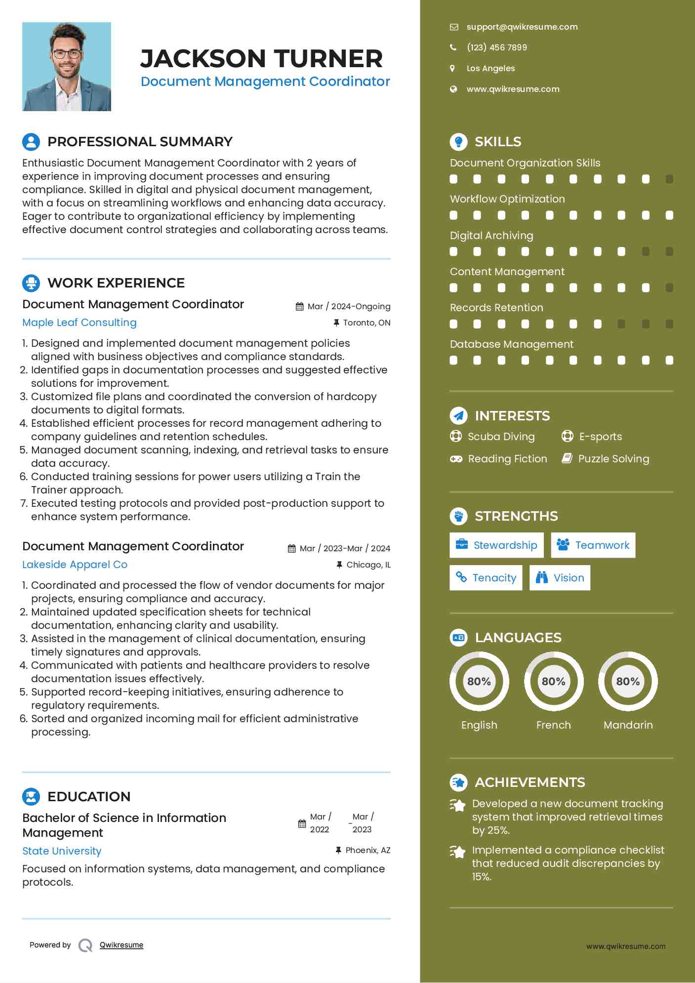 Document Management Coordinator Resume Model