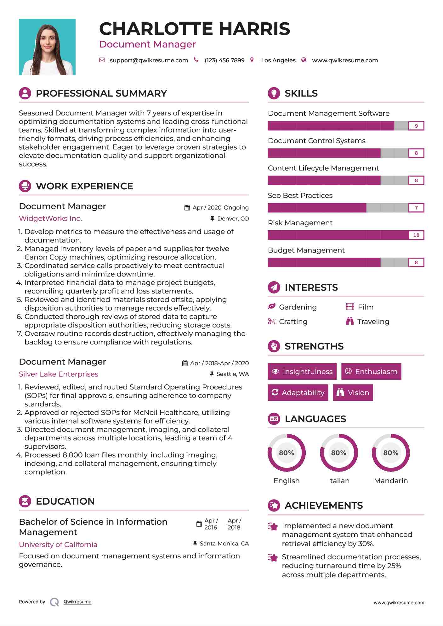 Document Manager Resume Format