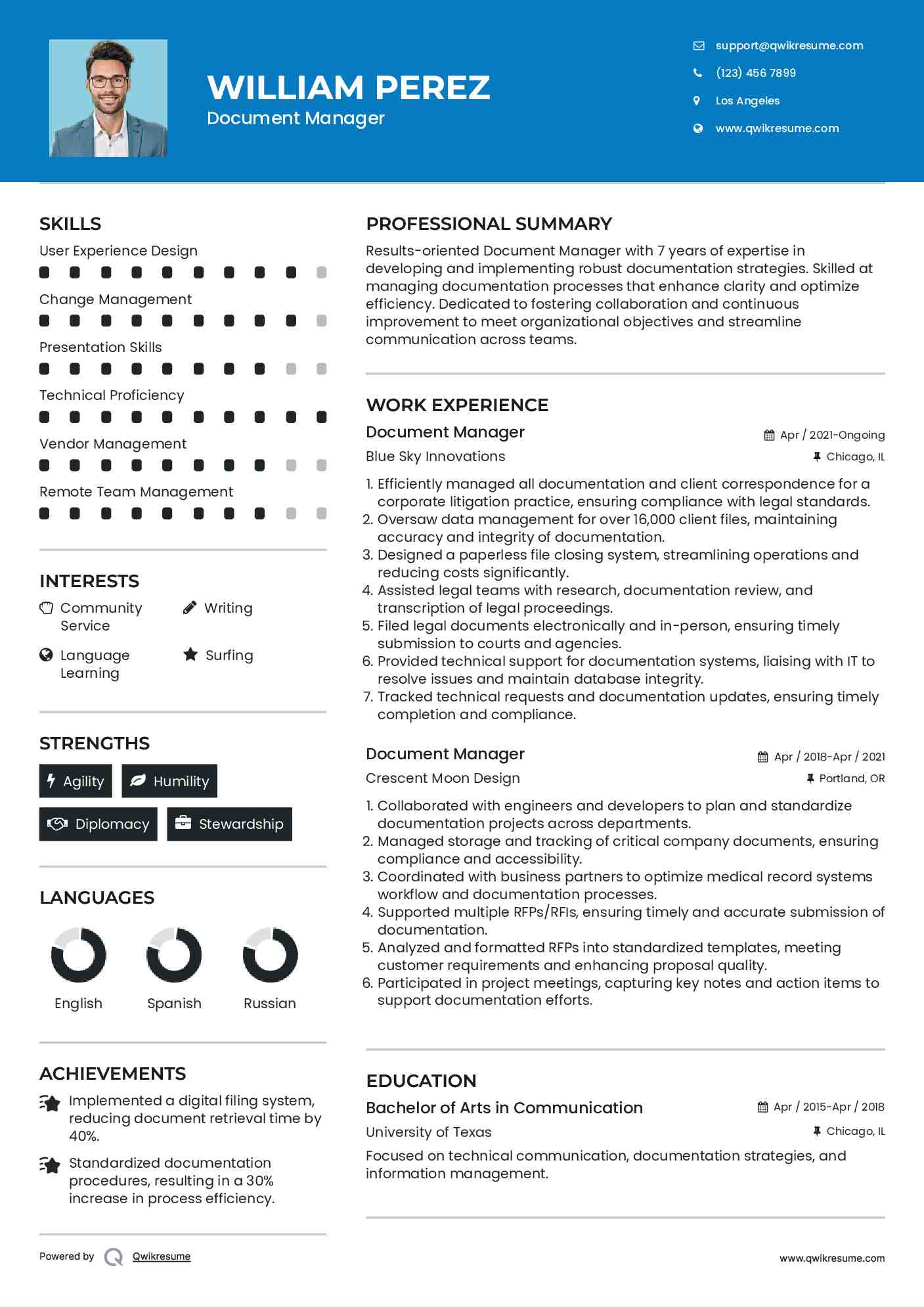 Document Manager Resume Template