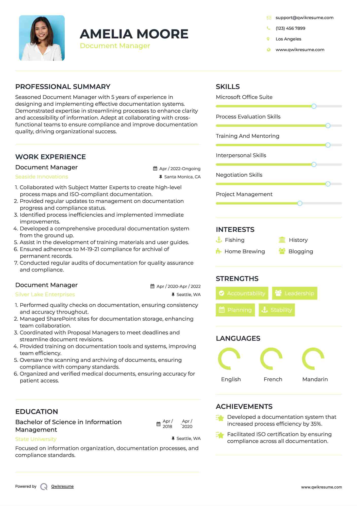 Document Manager Resume Model
