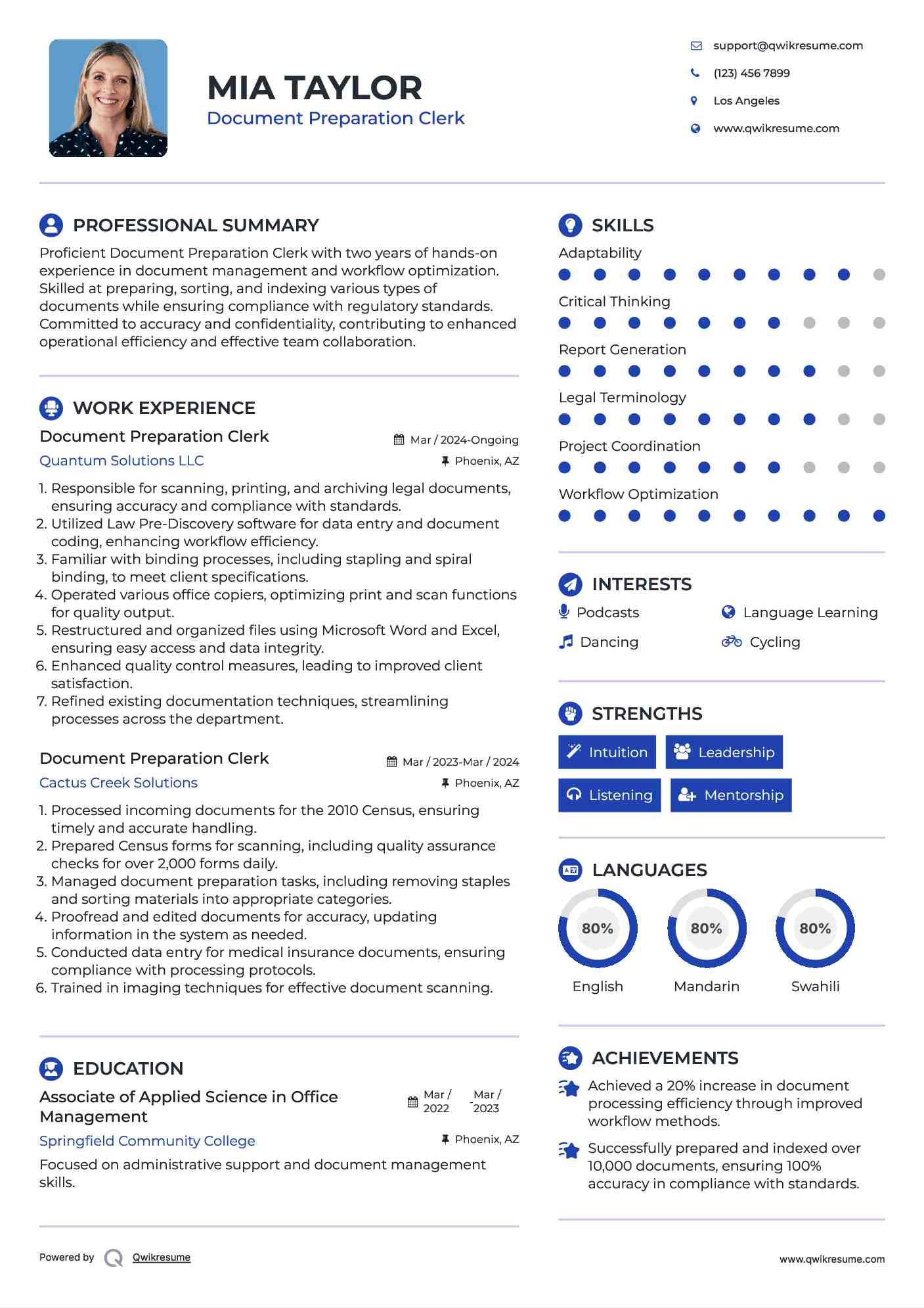 Document Preparation Clerk Resume Example