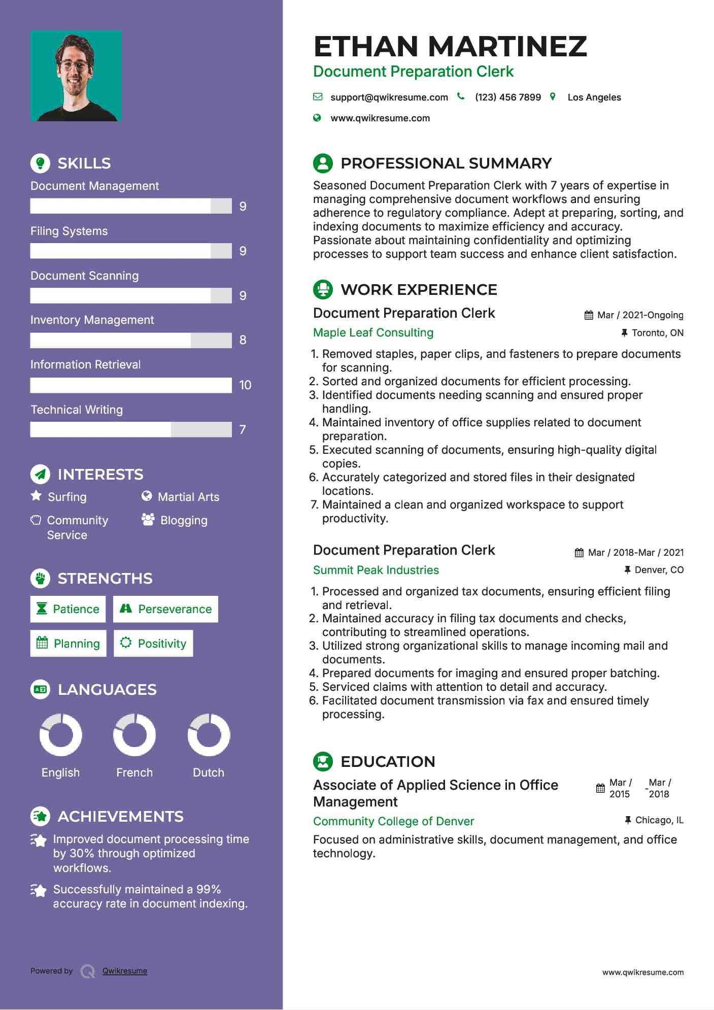 Document Preparation Clerk Resume Example