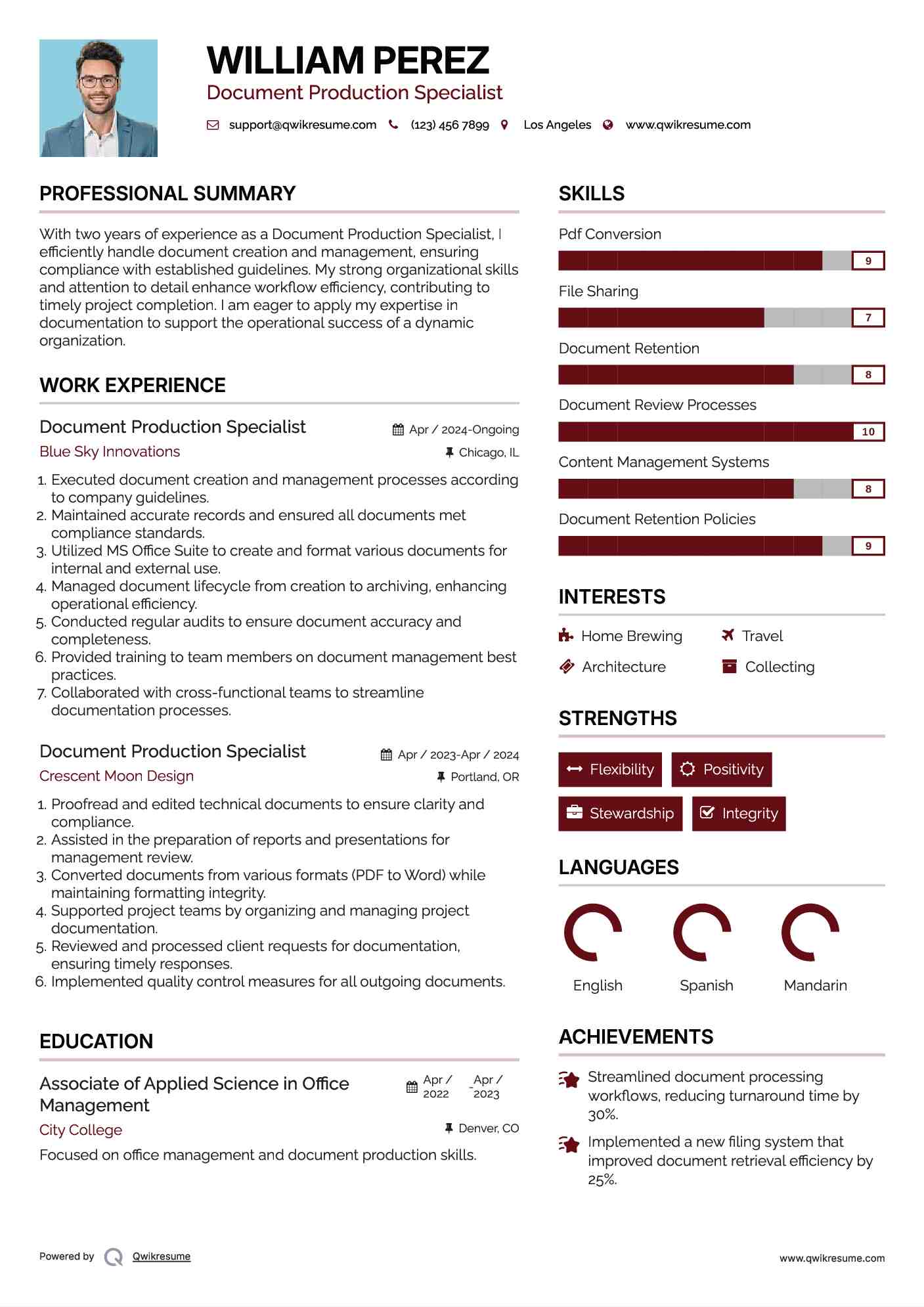 Document Production Specialist Resume Format