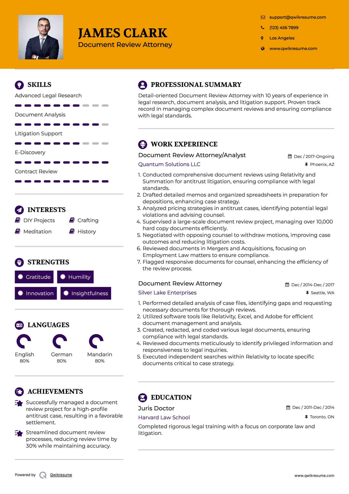 Doc review attorney resume