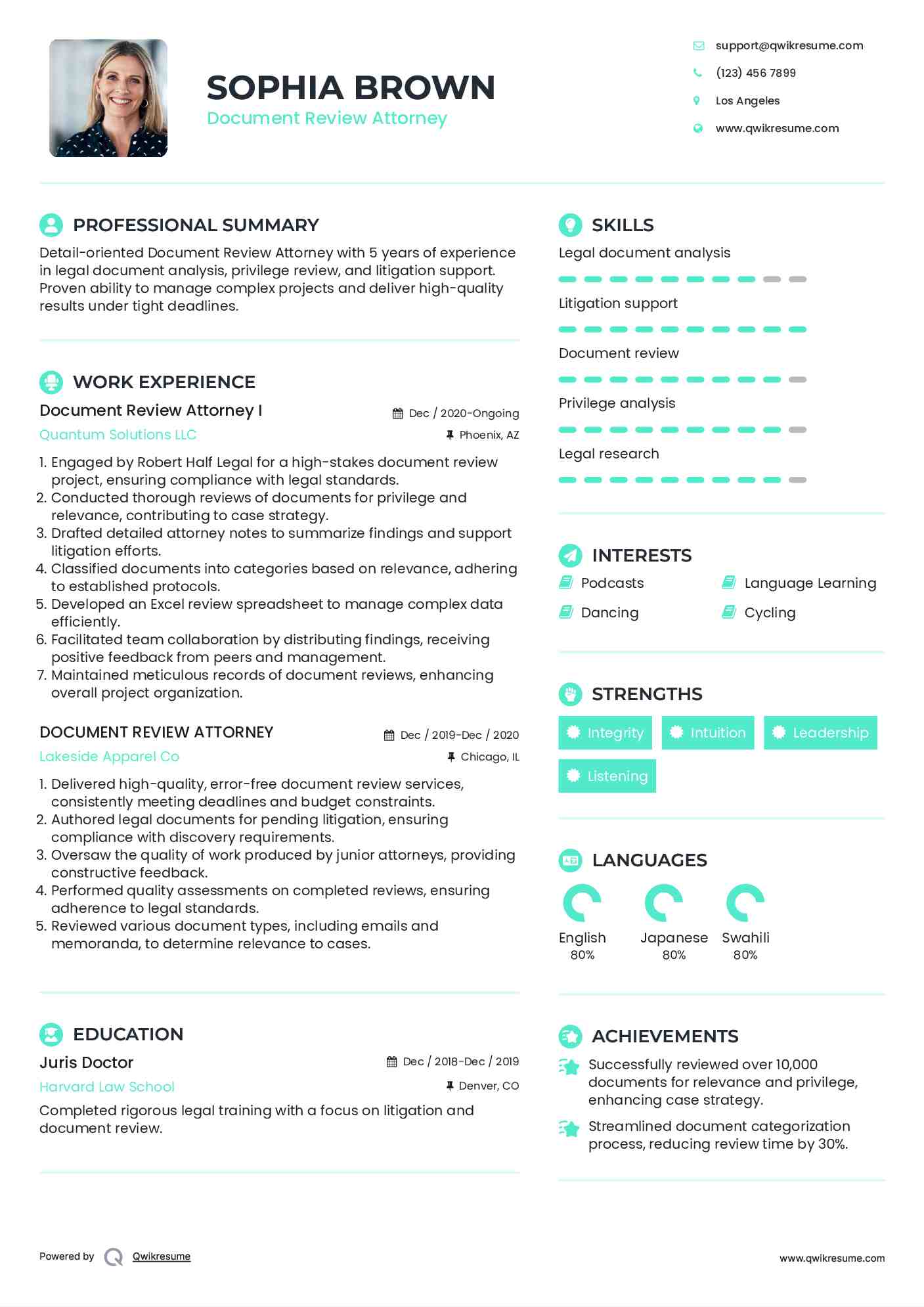 Doc review attorney resume