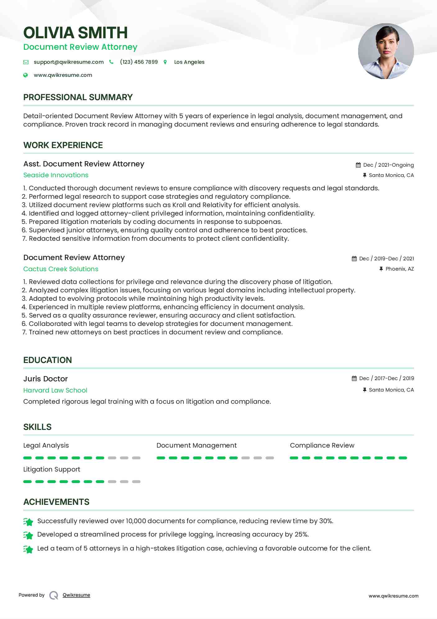 Document Review Attorney Resume Samples QwikResume