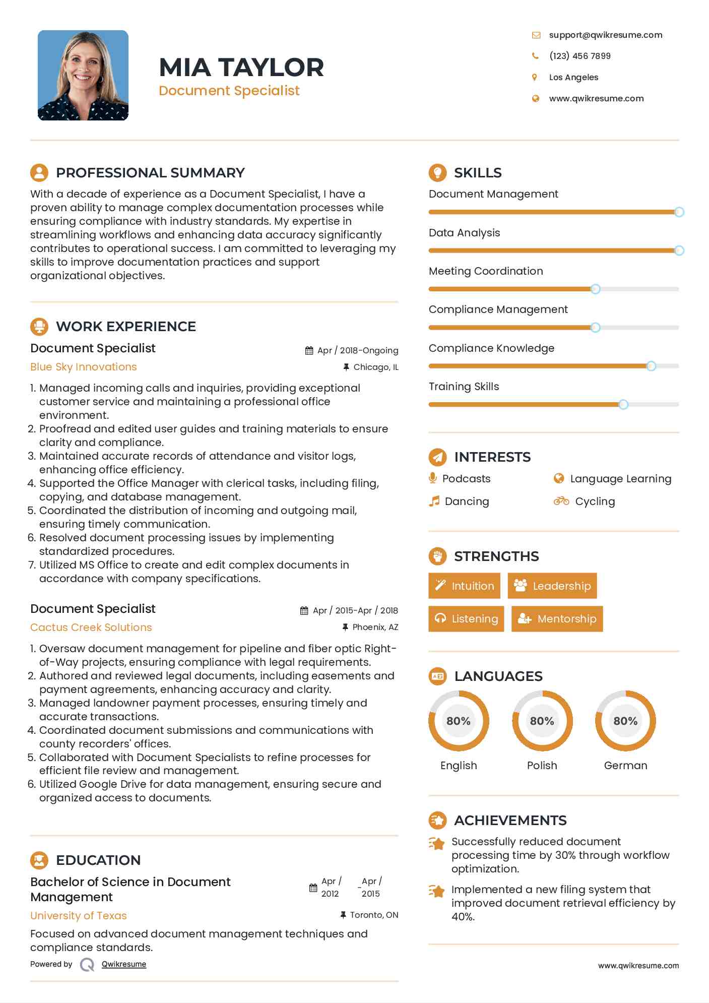 Document Specialist Resume Format