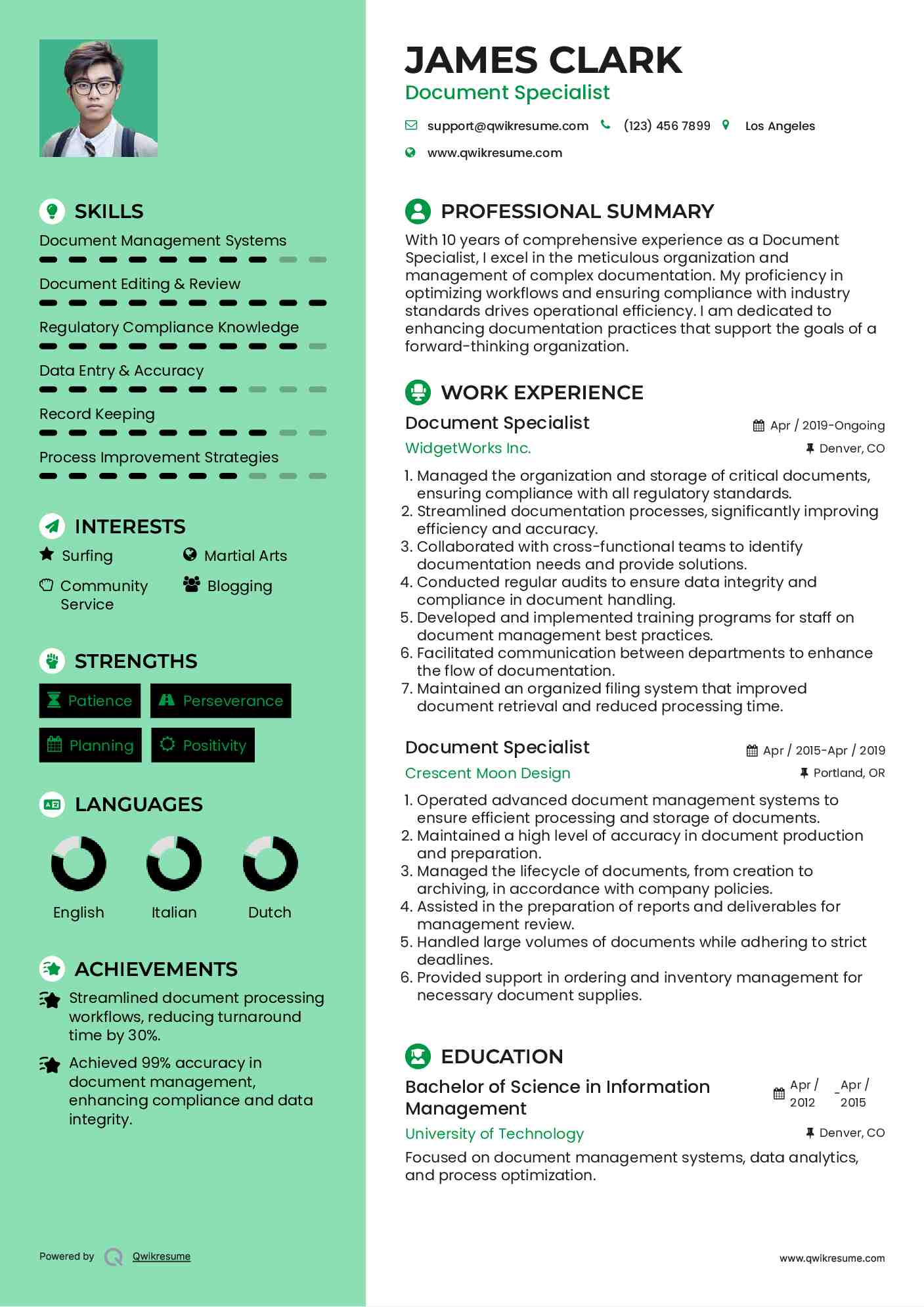Document Specialist Resume Format