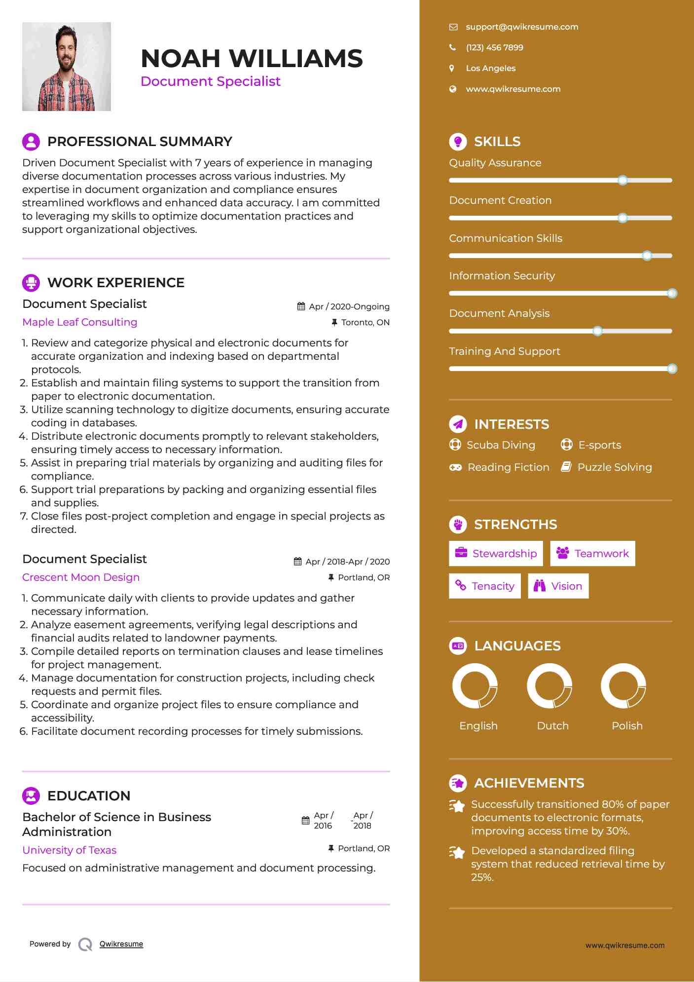 Document Specialist Resume Format