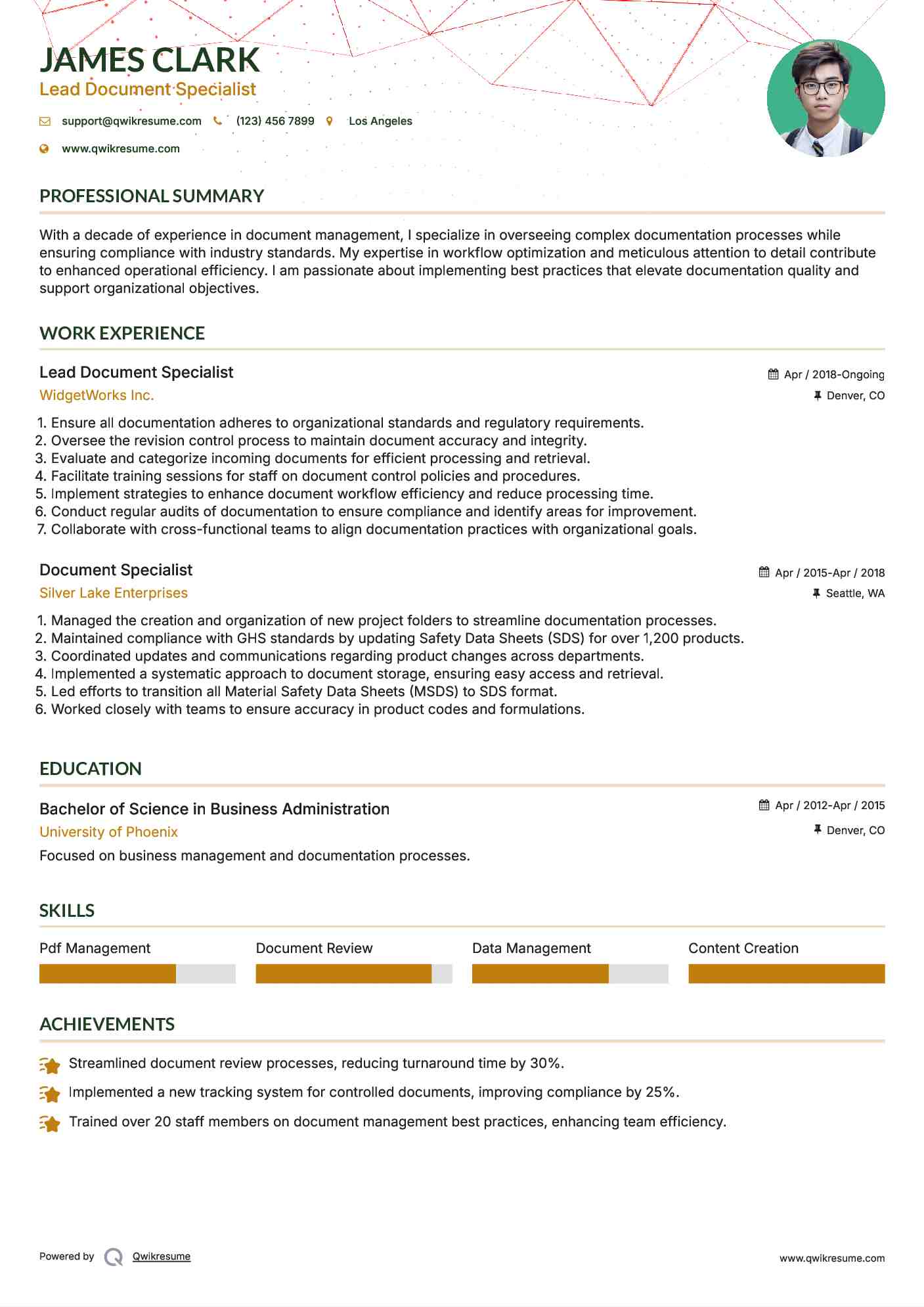 Lead Document Specialist Resume Model
