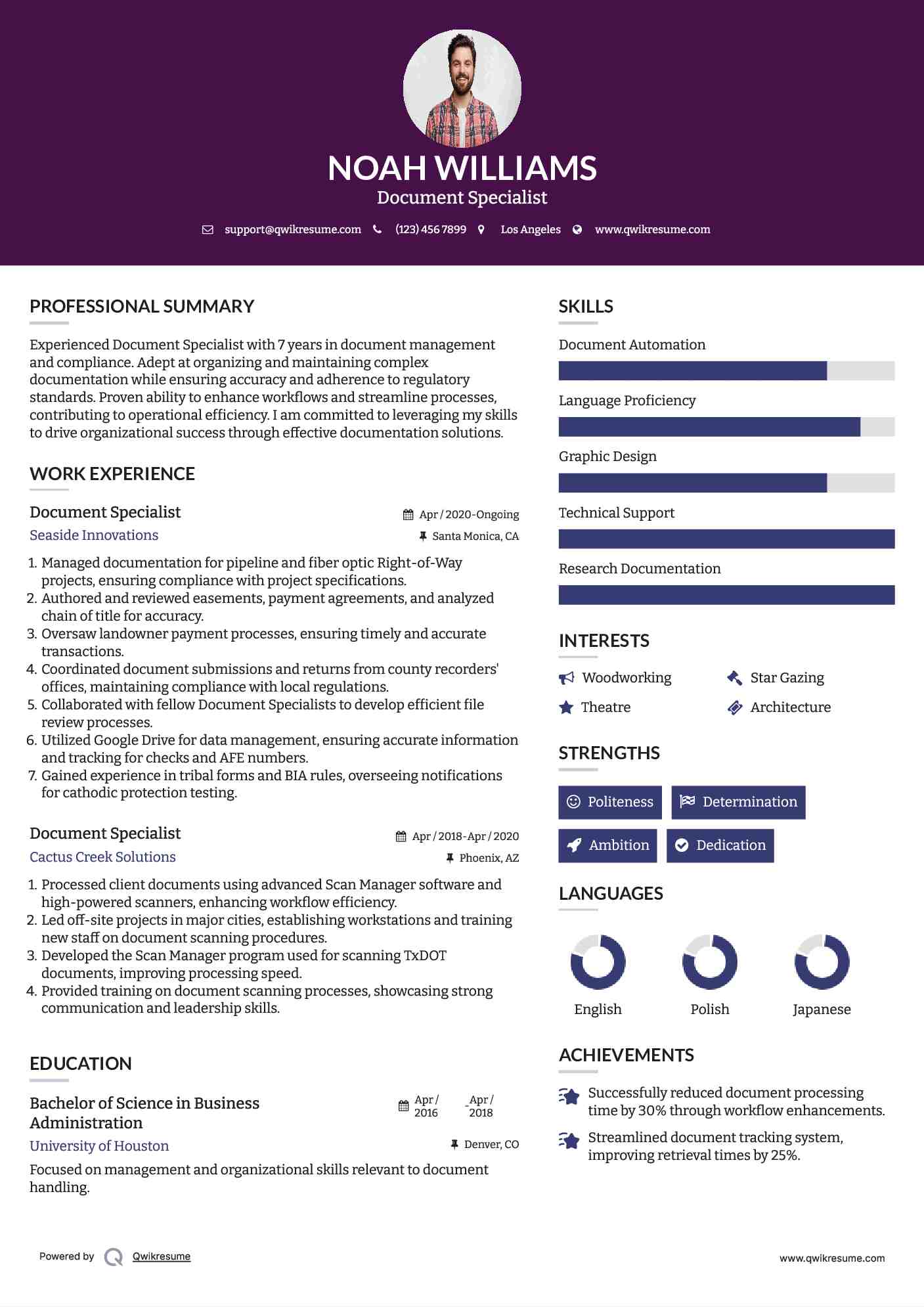 Document Specialist Resume Model