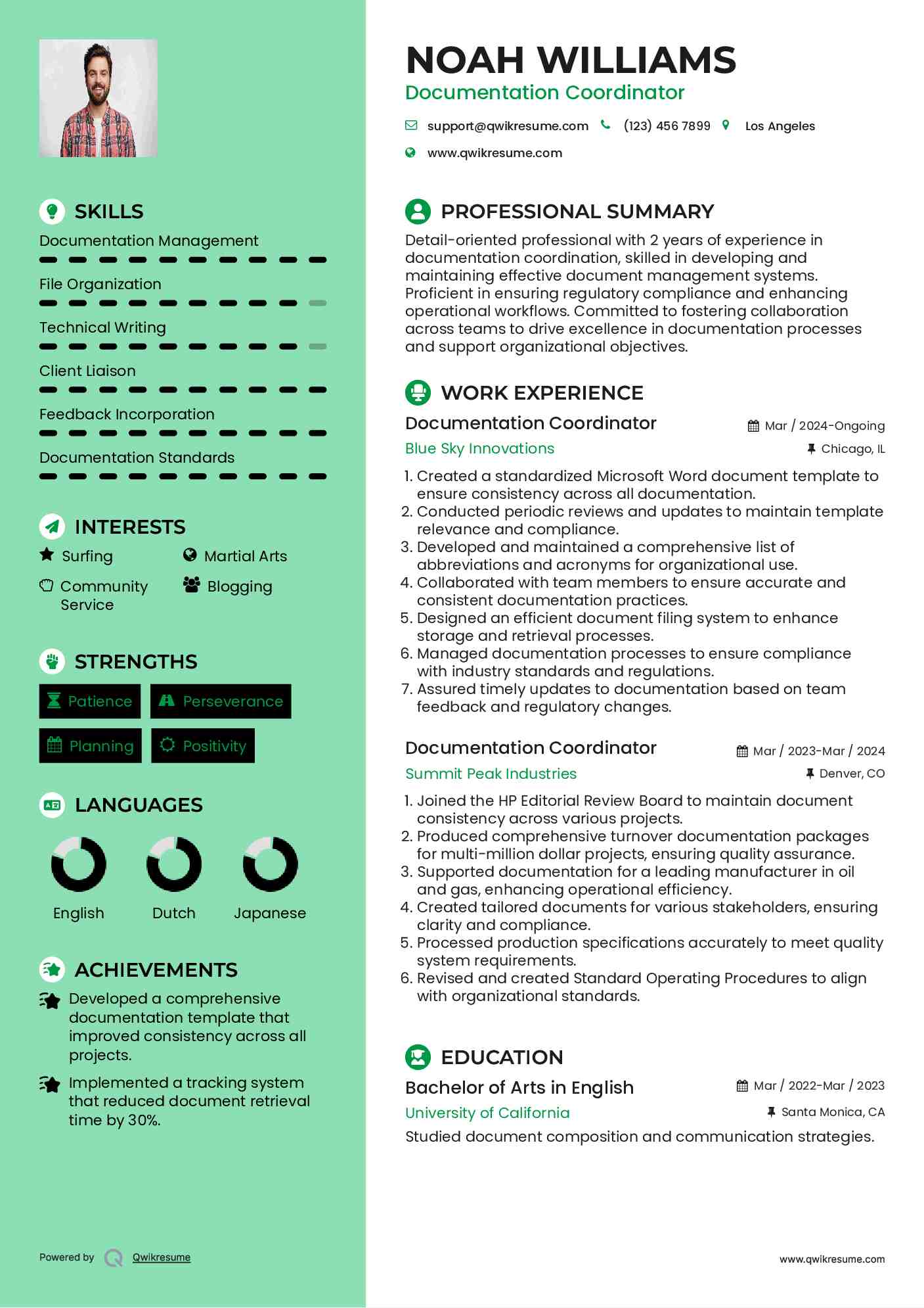 Documentation Coordinator Resume Example