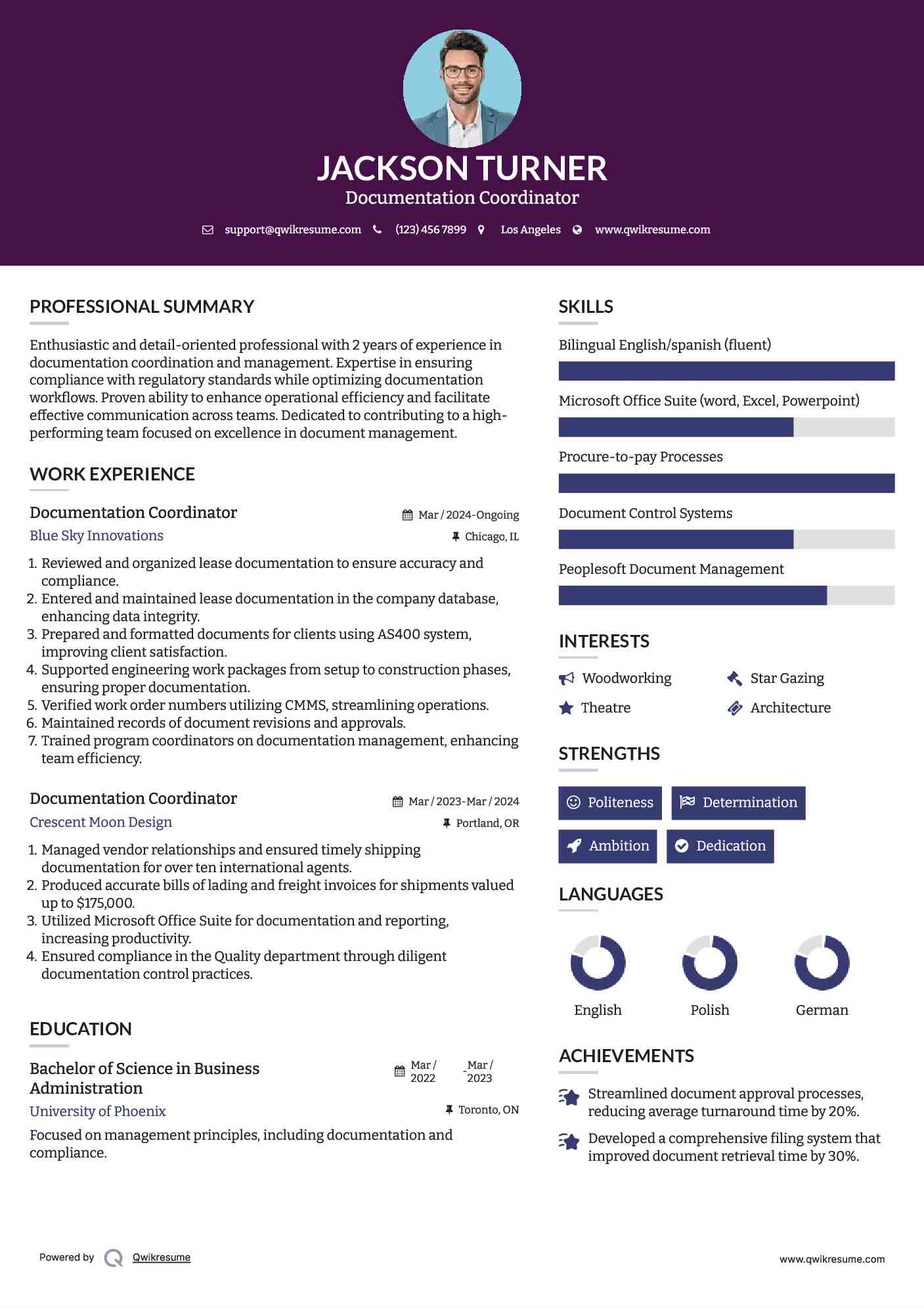 Documentation Coordinator Resume Example