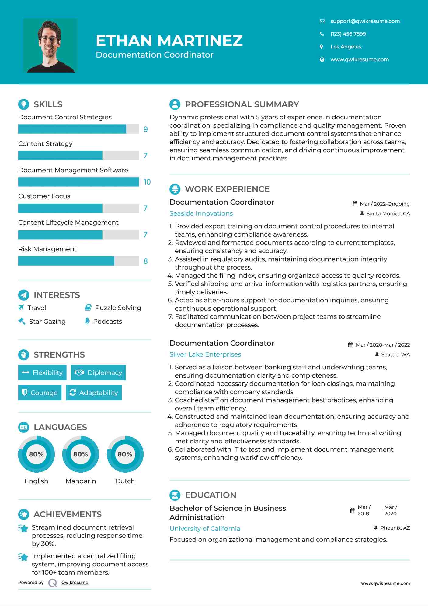 Documentation Coordinator Resume Example