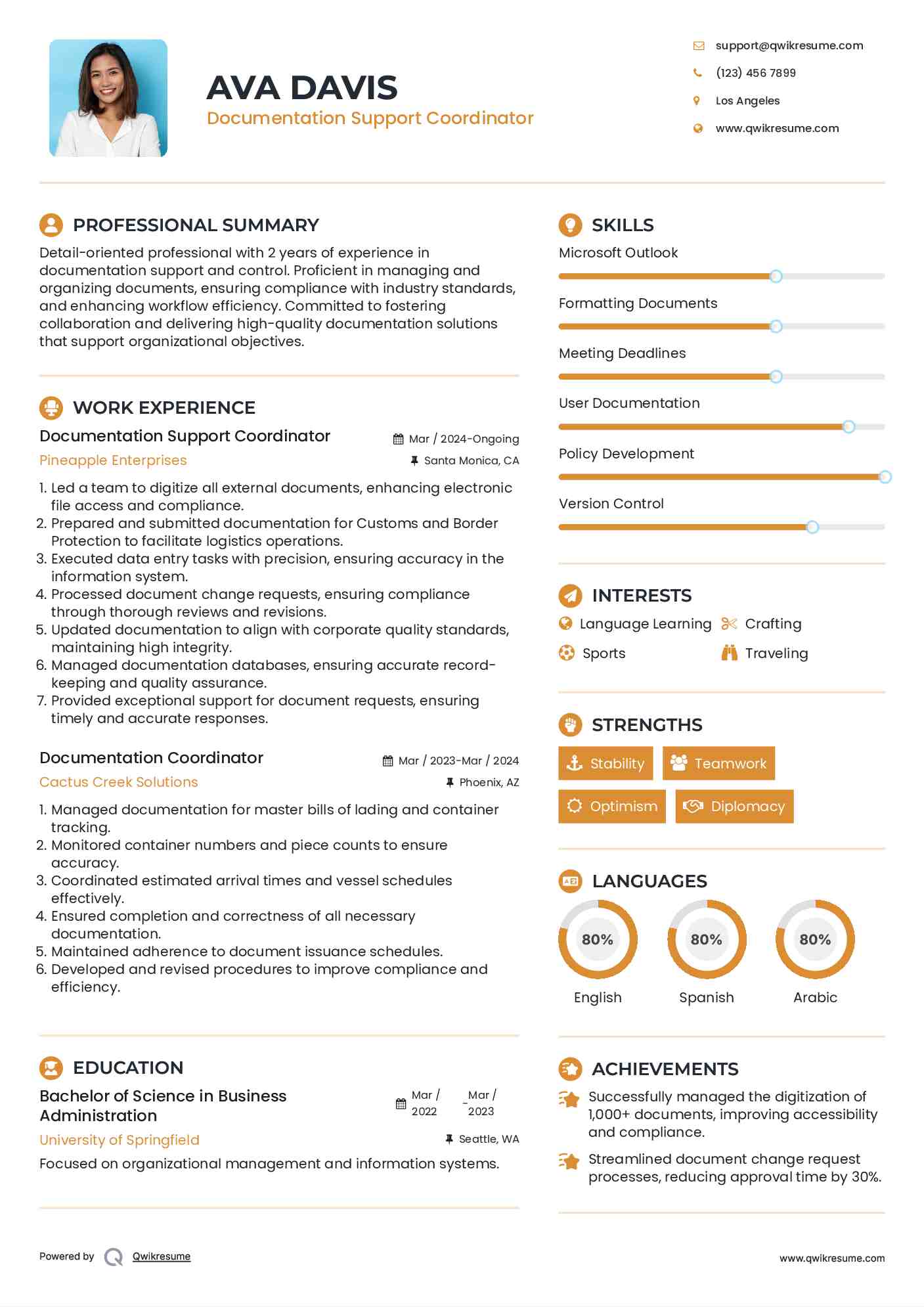 Documentation Support Coordinator Resume Format