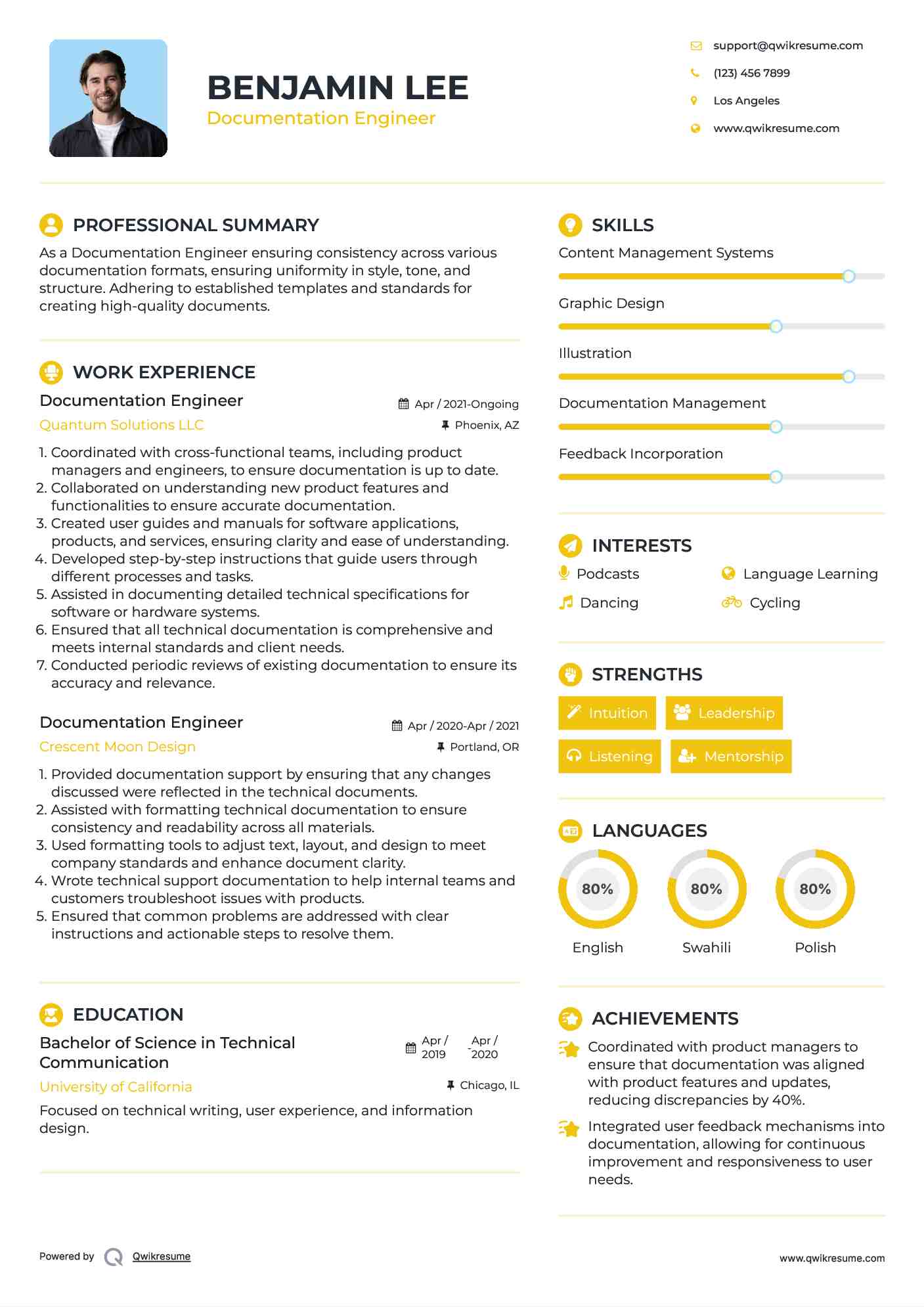 Documentation Engineer Resume Sample