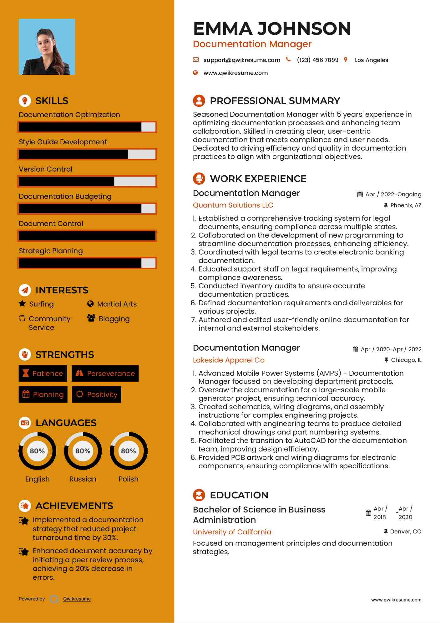 Documentation Manager Resume Format