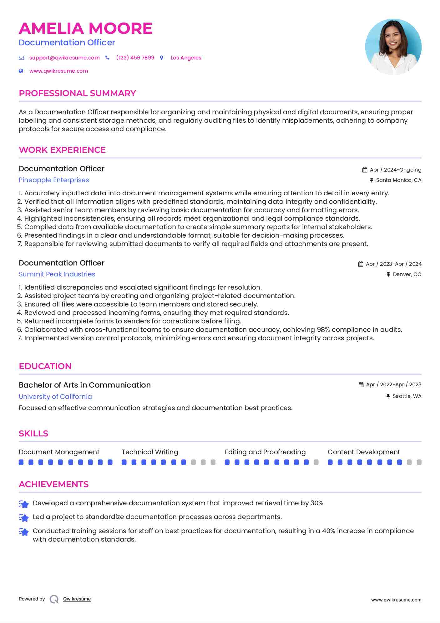 Documentation Officer Resume Format