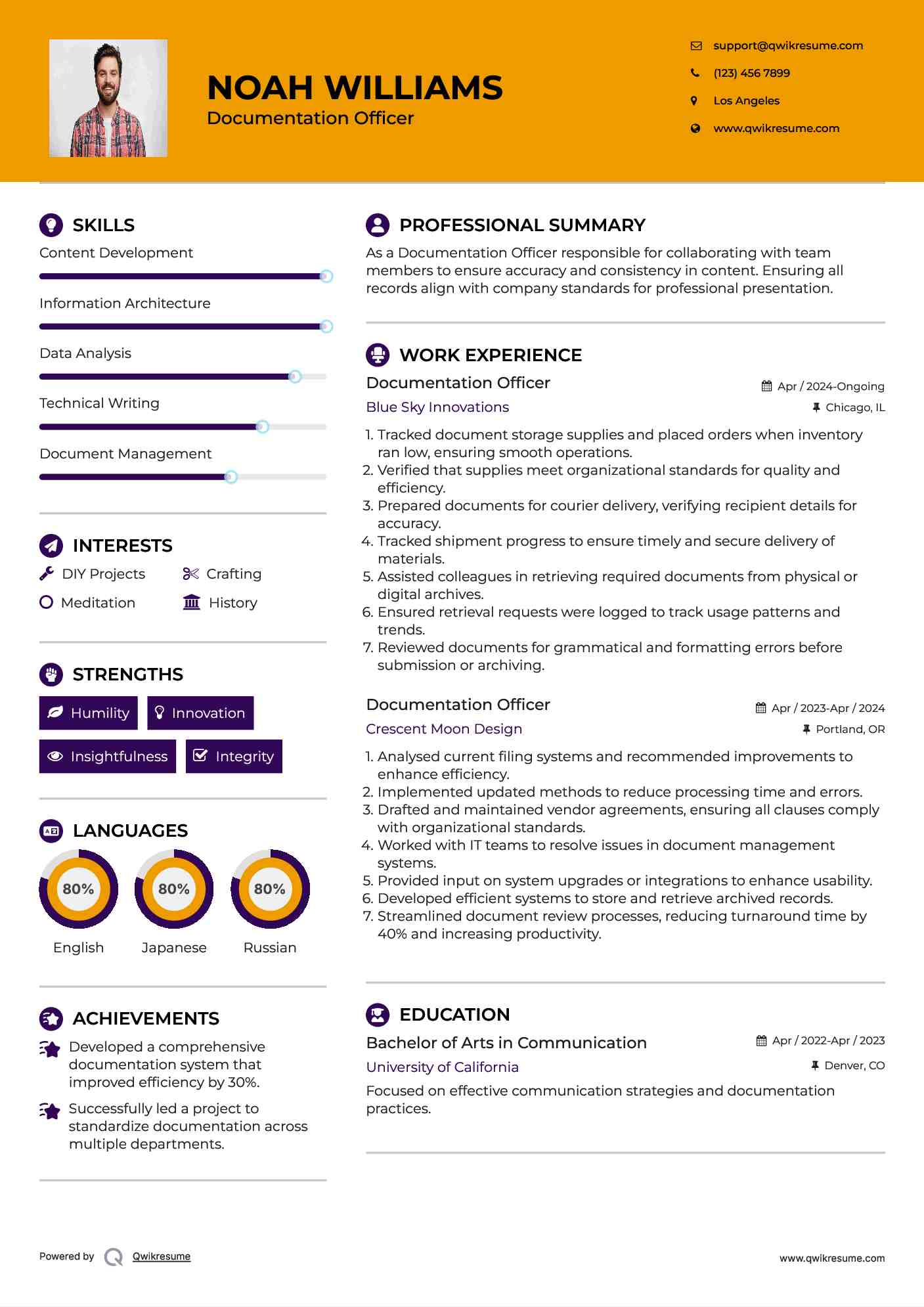 Documentation Officer Resume Template