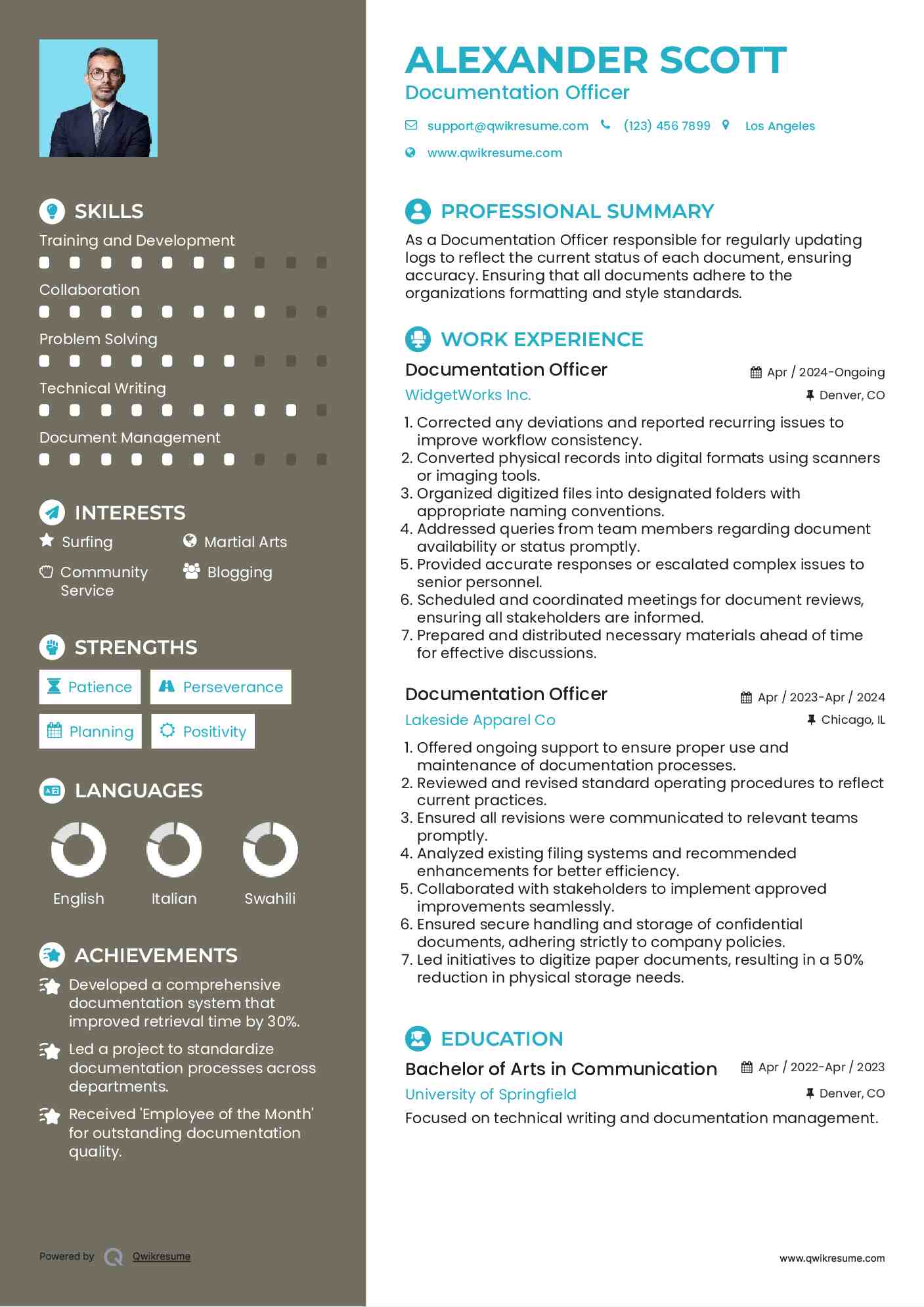 Documentation Officer Resume Model