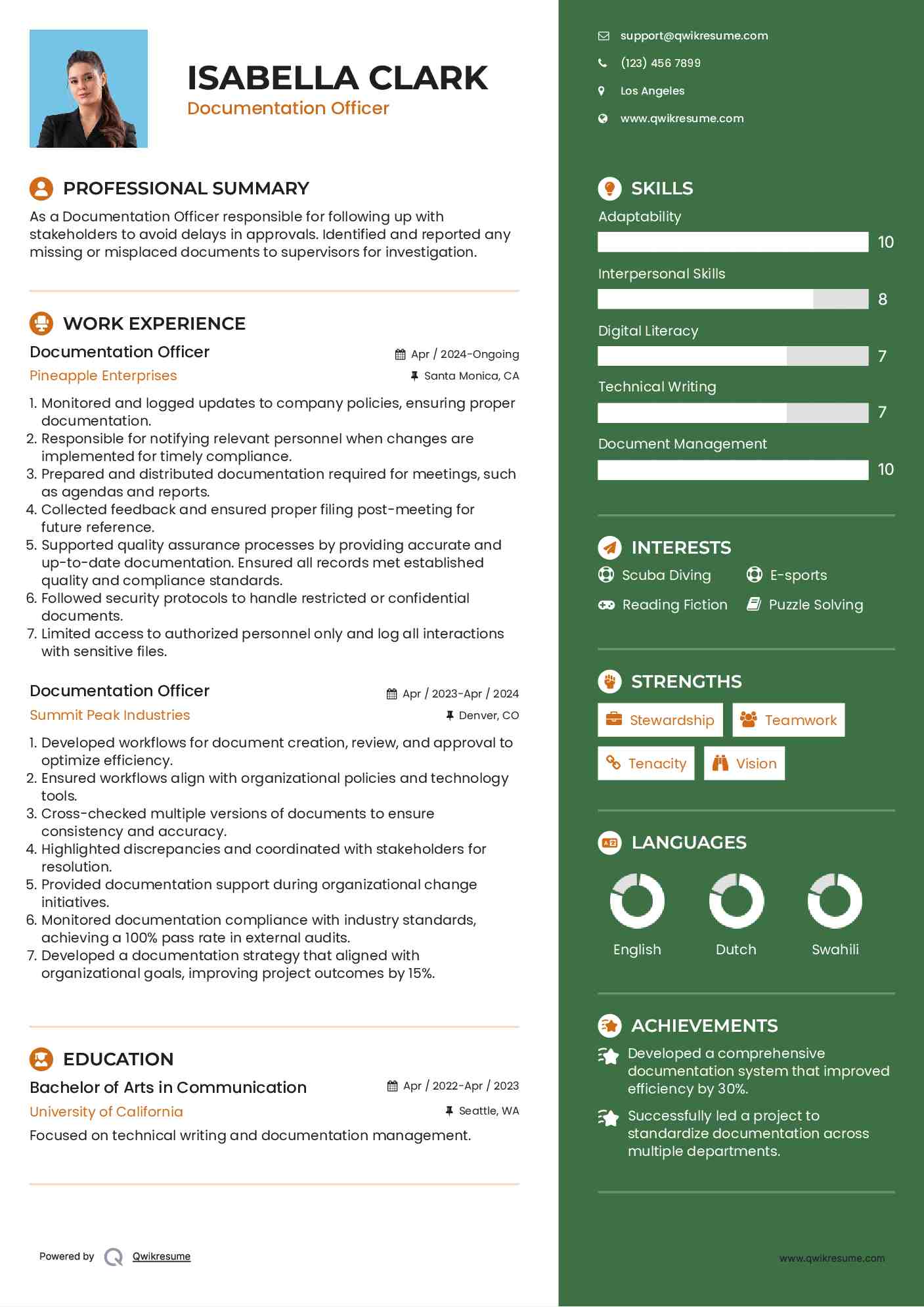 Documentation Officer Resume Format