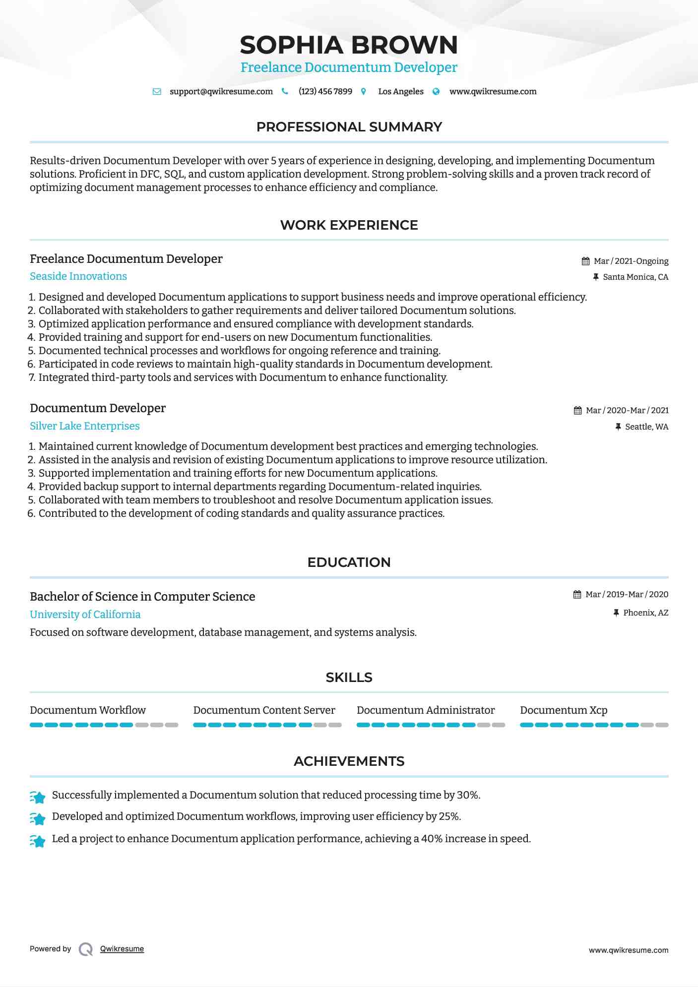 Freelance Documentum Developer Resume Model