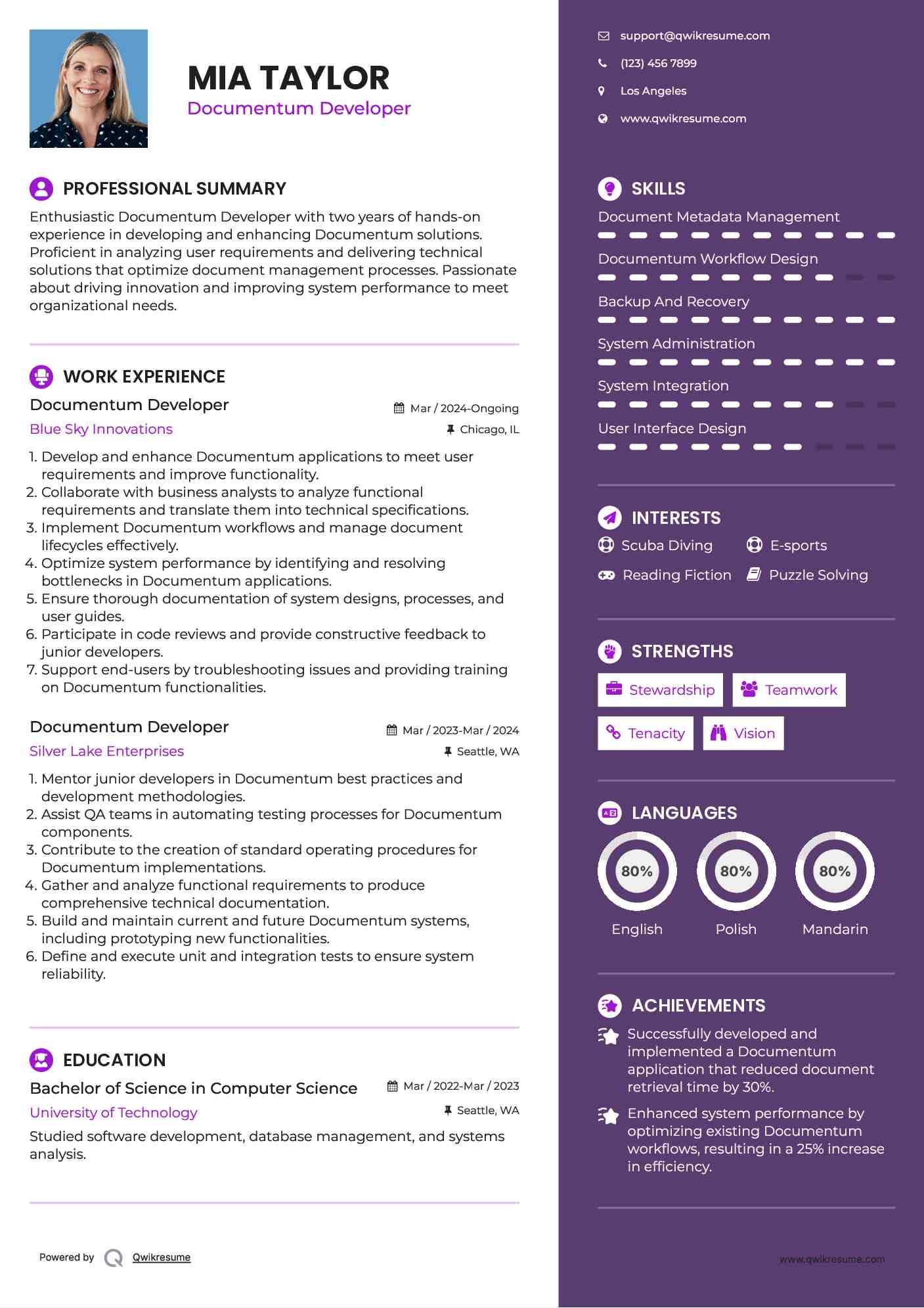 Documentum Developer Resume Model