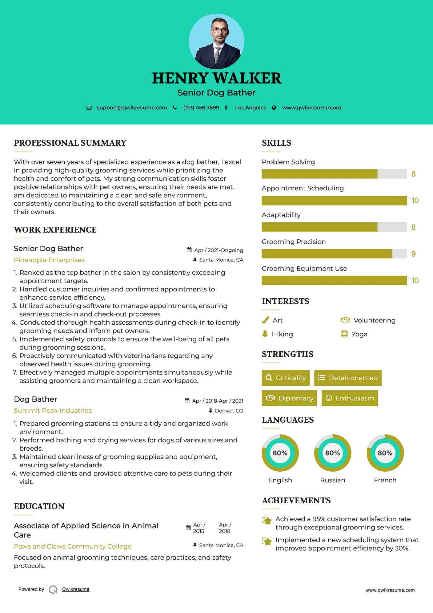 Dog Bather Resume Samples QwikResume