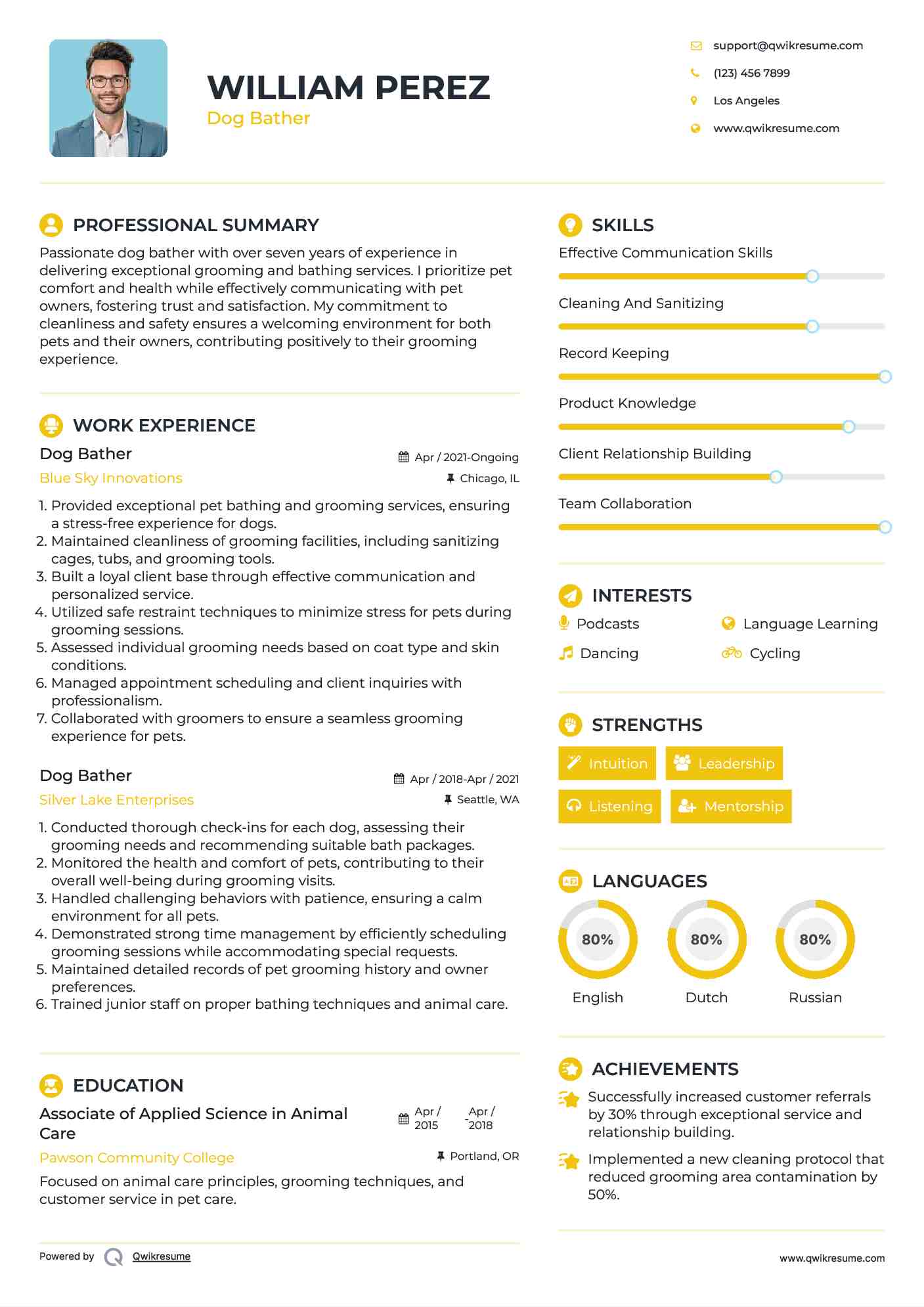 Dog Bather Resume Samples QwikResume