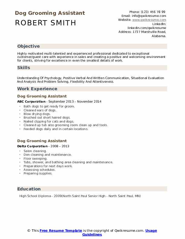 Dog Grooming Assistant Resume Samples QwikResume