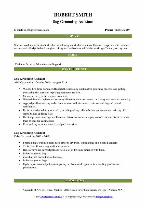 Dog Grooming Assistant Resume Samples QwikResume