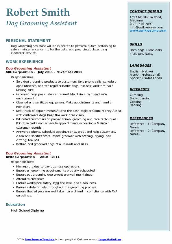 Dog Grooming Assistant Resume Samples QwikResume