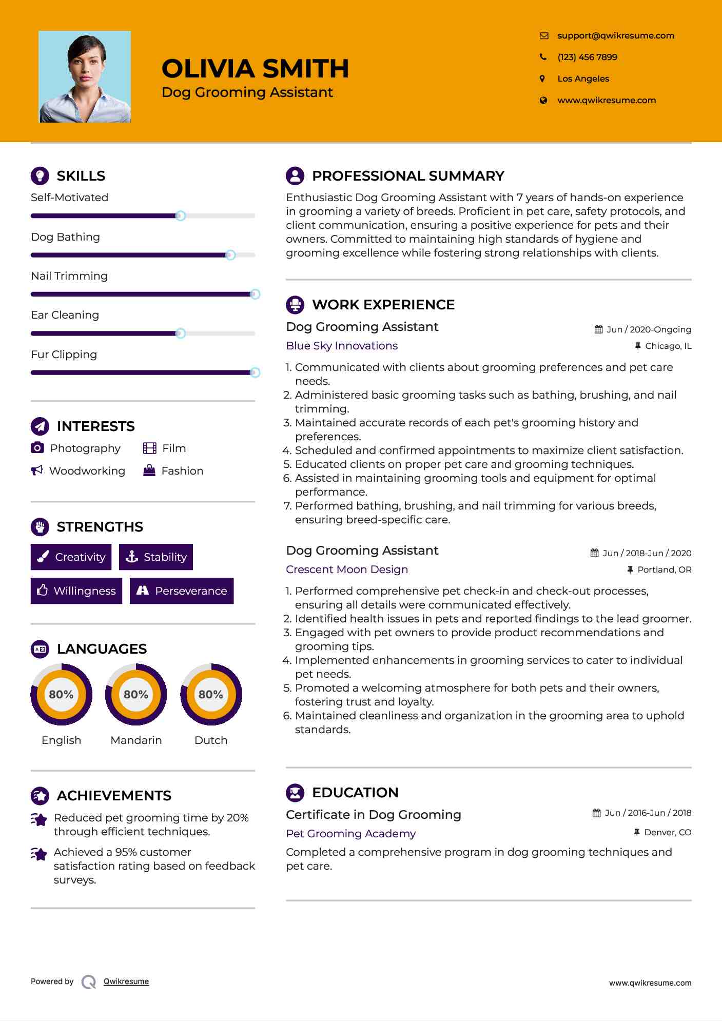 Dog Grooming Assistant Resume Model