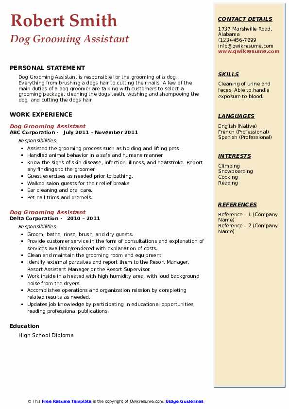 Dog Grooming Assistant Resume Samples QwikResume