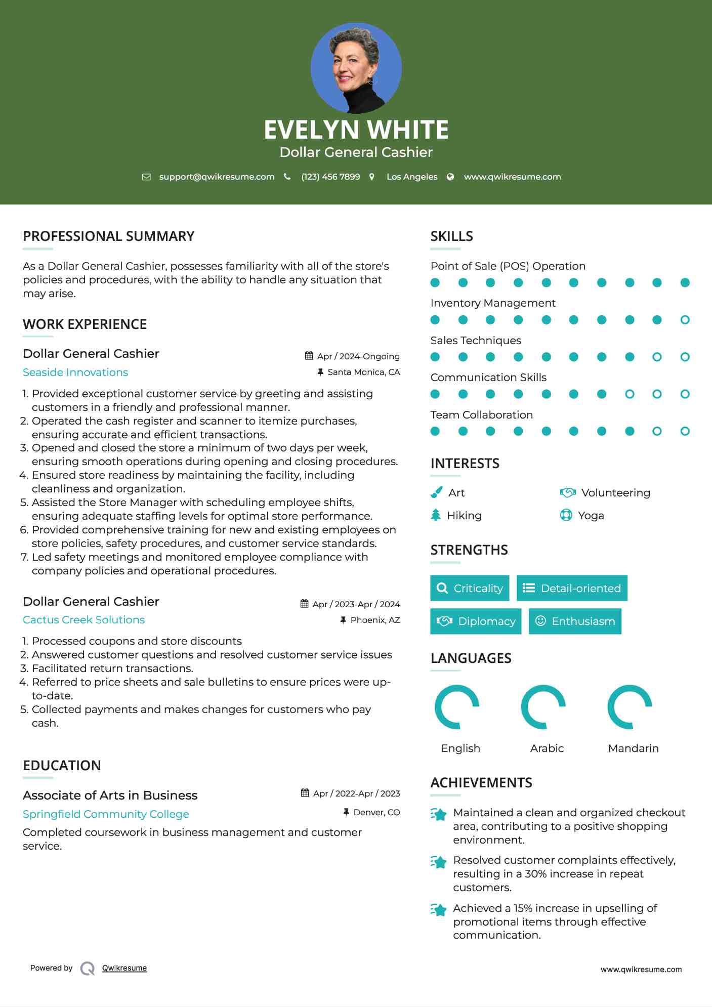 Dollar General Cashier Resume Format
