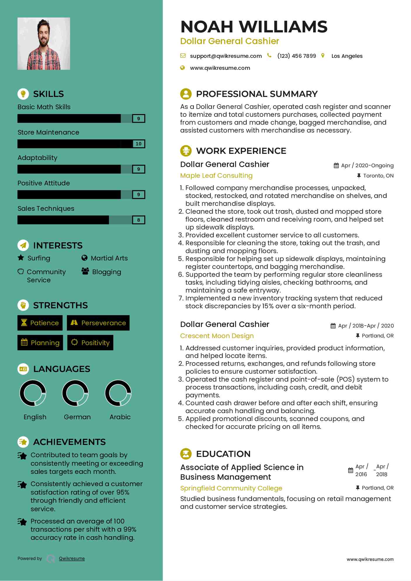 Dollar General Cashier Resume Model