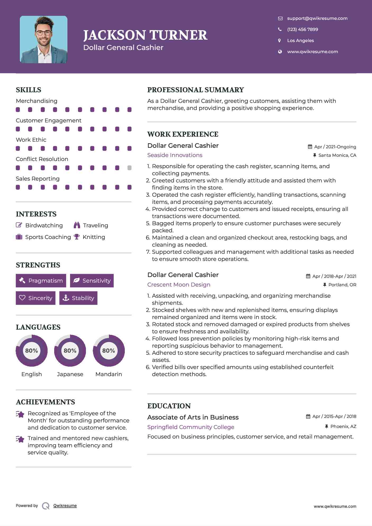 Dollar General Cashier Resume Template
