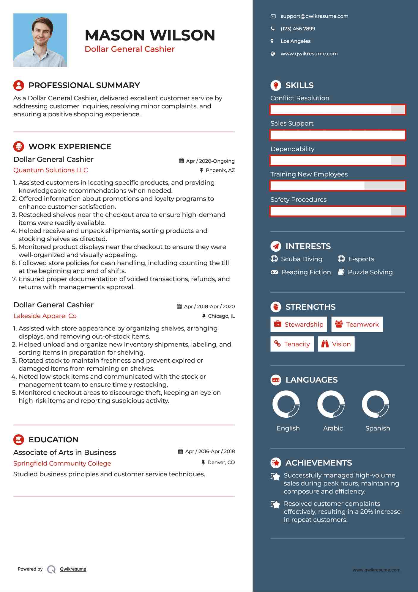 Dollar General Cashier Resume Model
