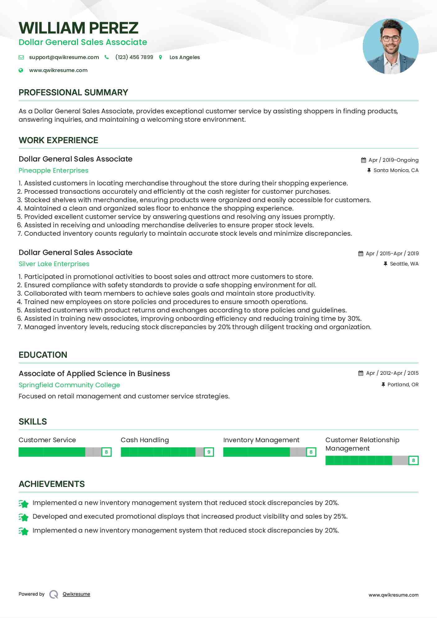 Dollar General Sales Associate Resume Sample