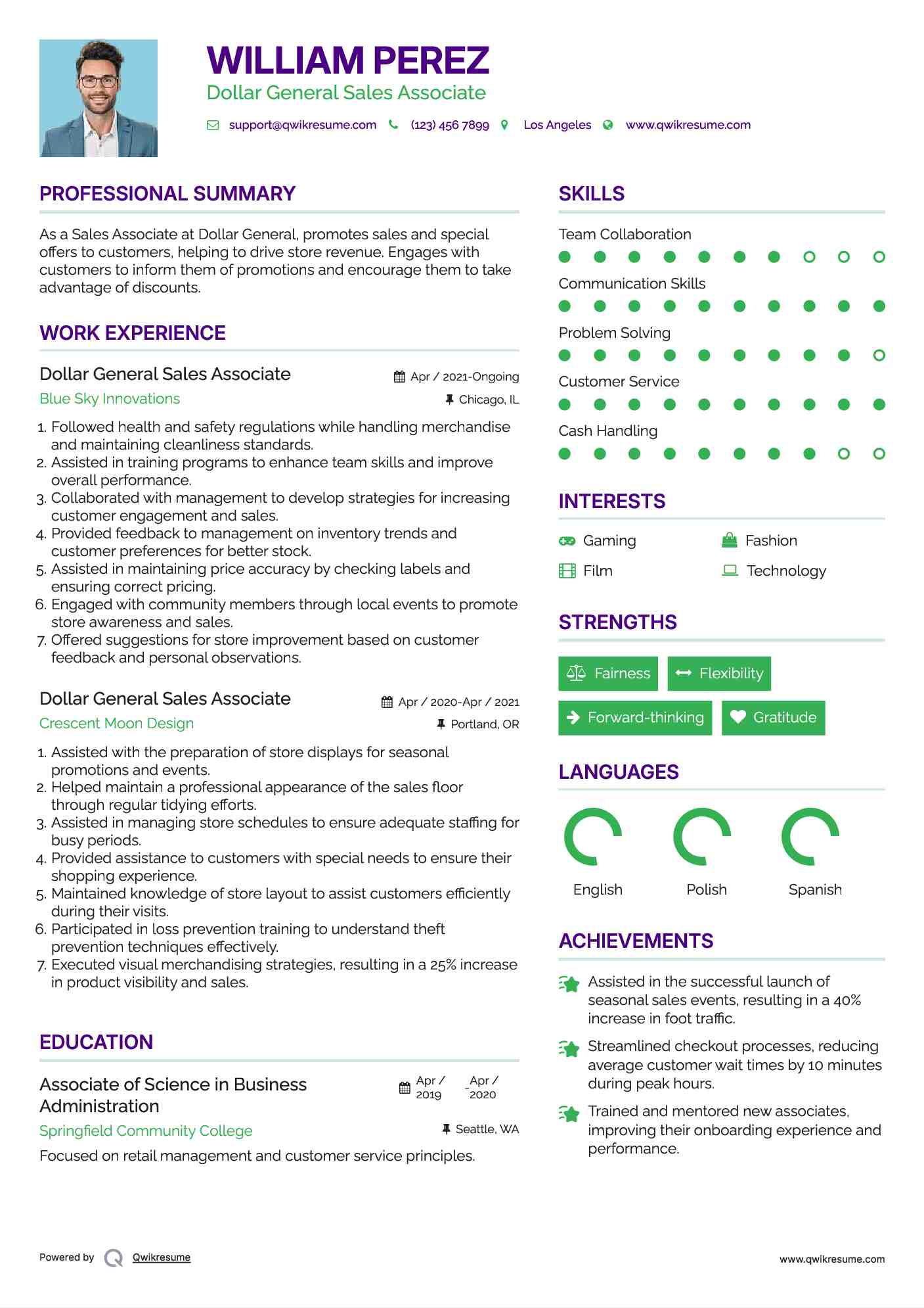 Dollar General Sales Associate Resume Model