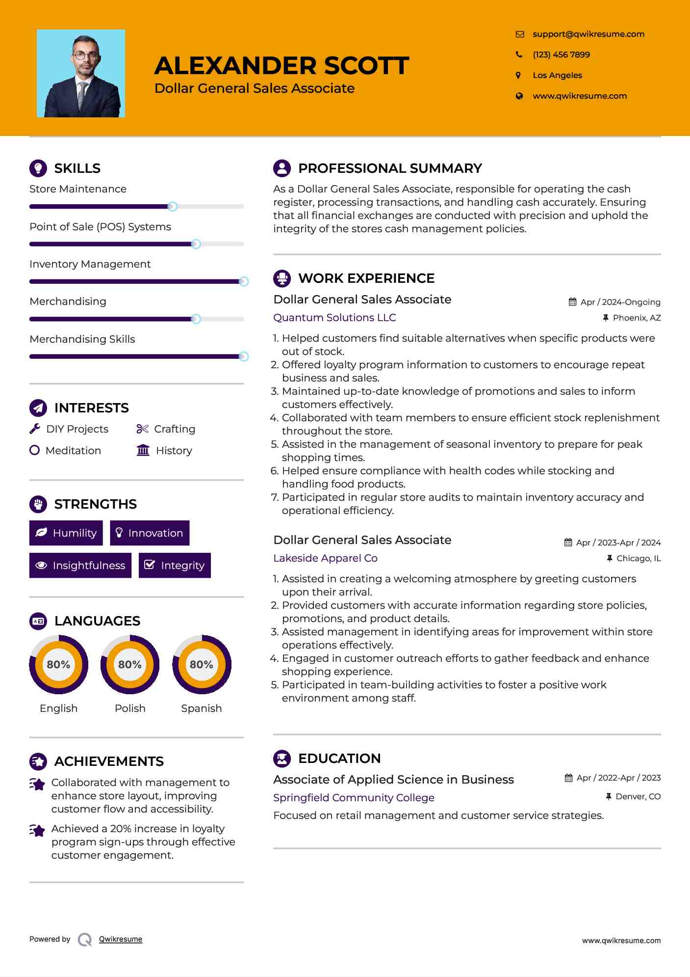 Dollar General Sales Associate Resume Example