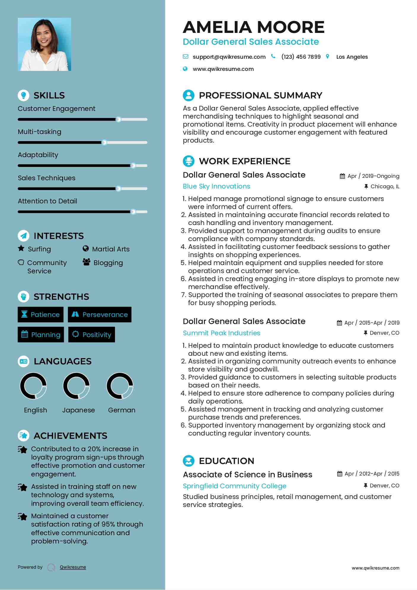 Dollar General Sales Associate Resume Template