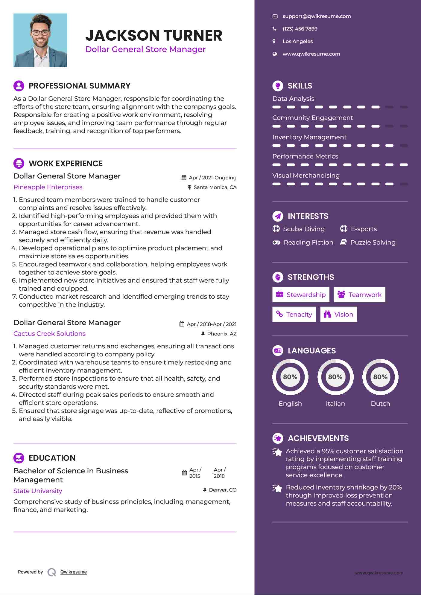 Dollar General Store Manager Resume Template