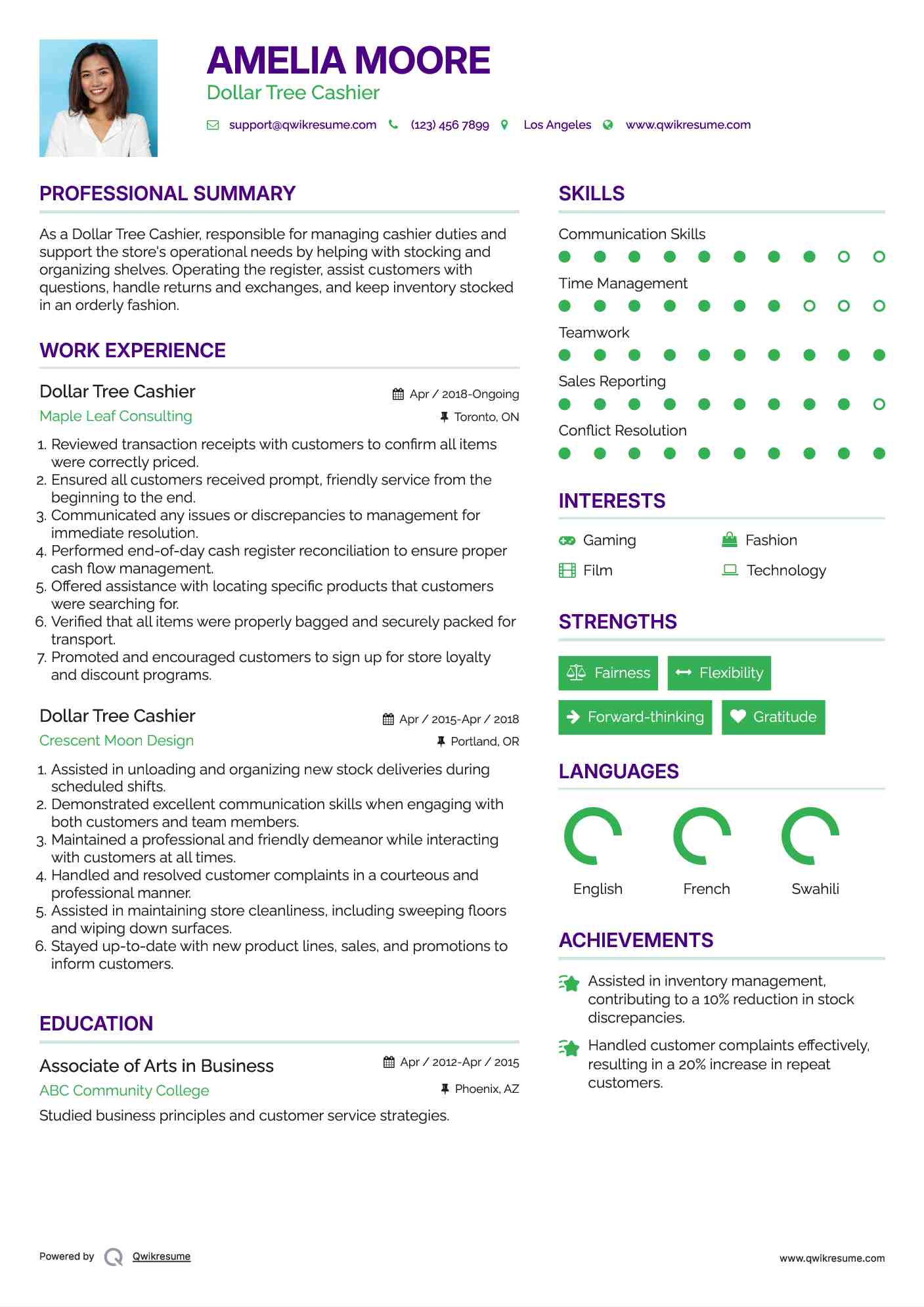 Dollar Tree Cashier Resume Template