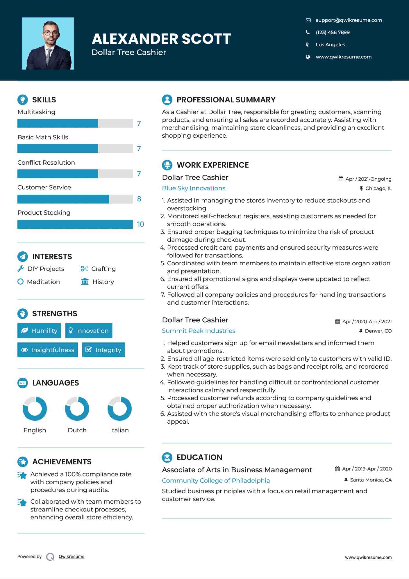 Dollar Tree Cashier Resume Example
