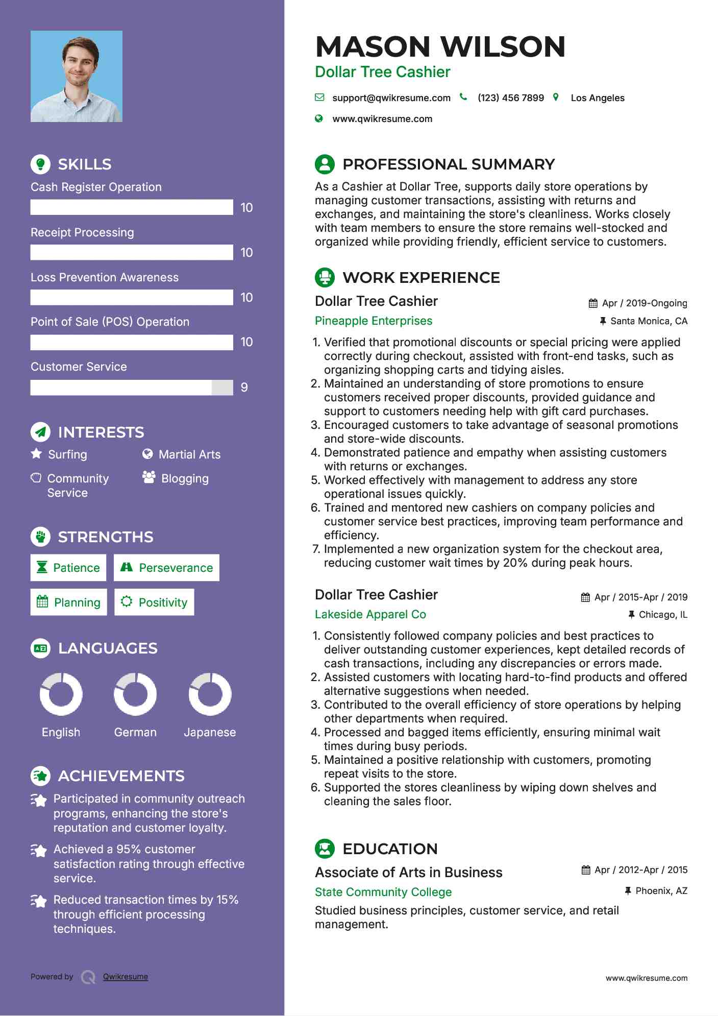 Dollar Tree Cashier Resume Template