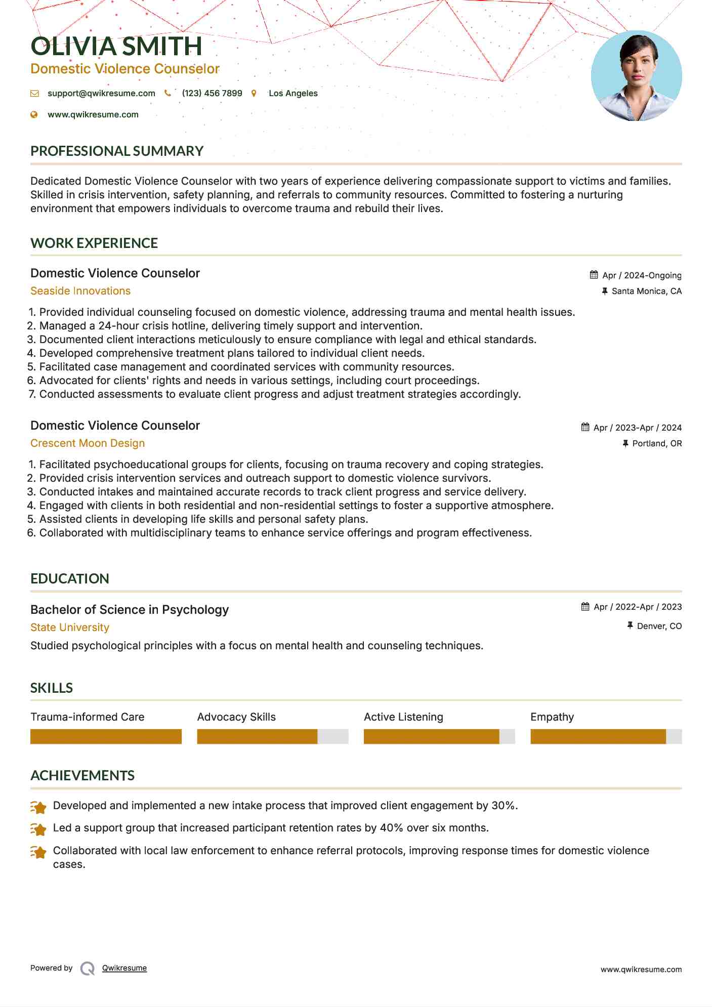 Domestic Violence Counselor Resume Format