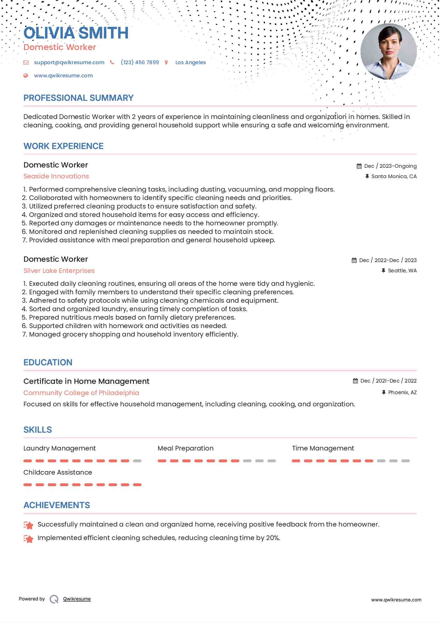 Domestic Worker Resume Model