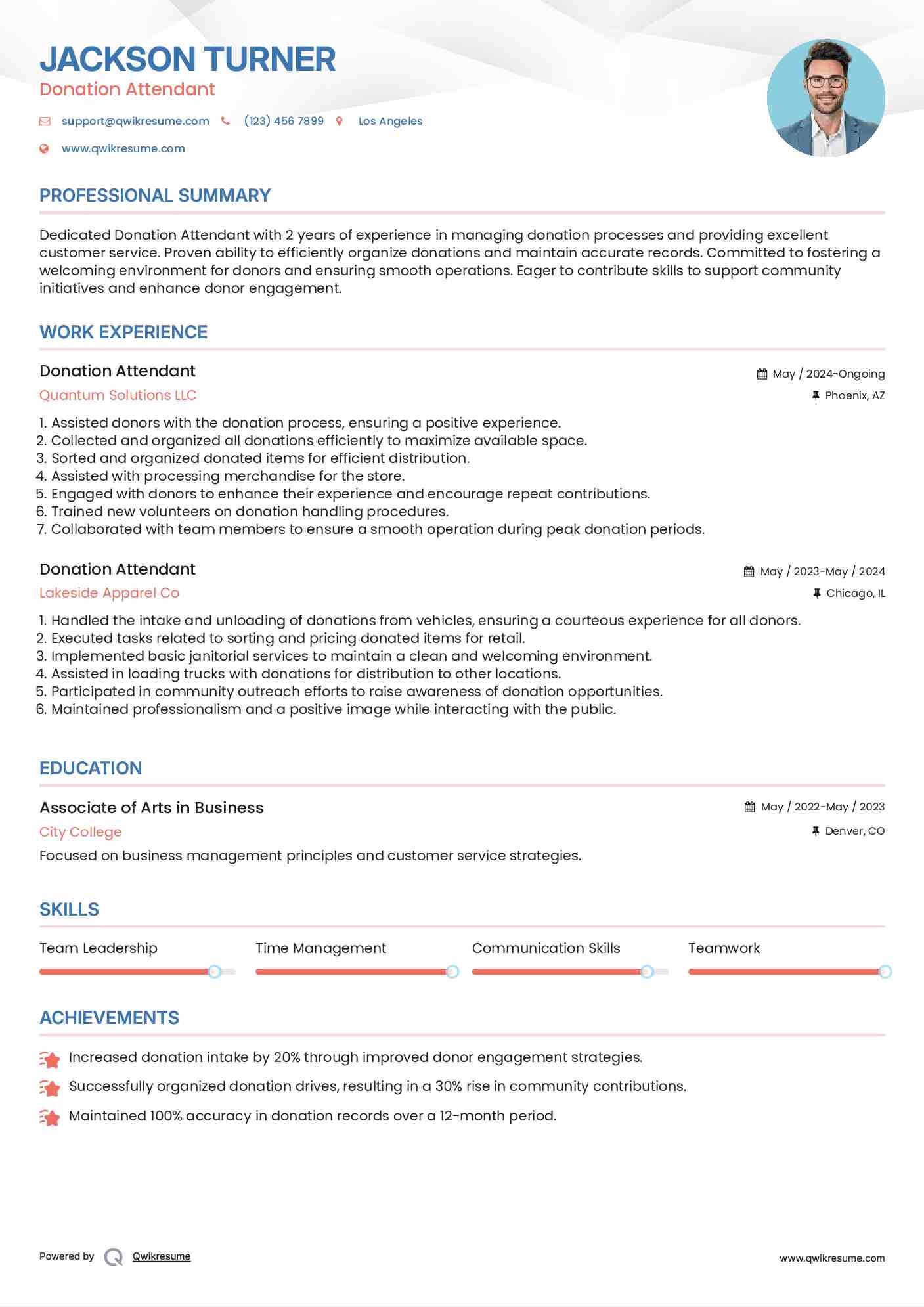 Donation Attendant Resume Example